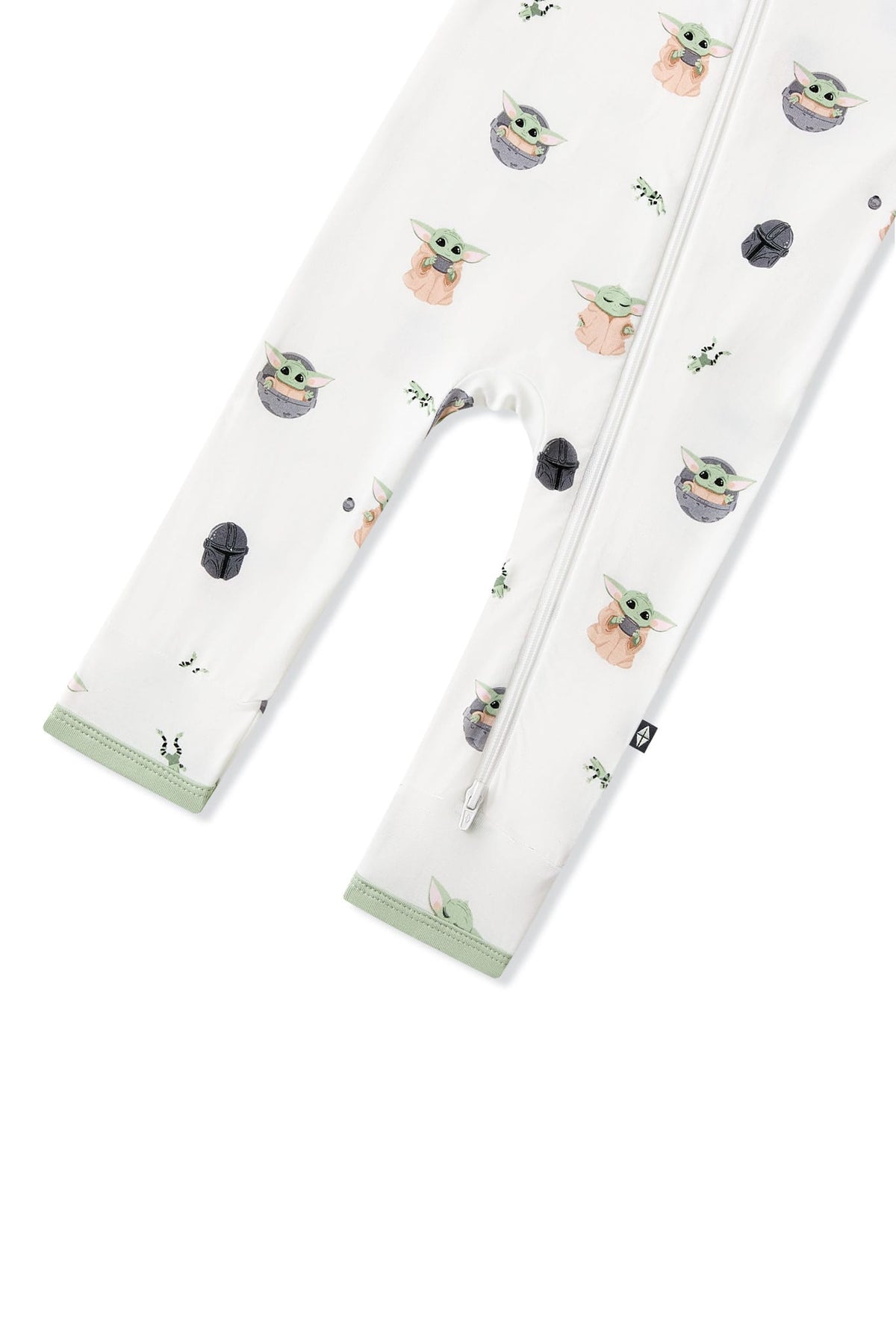 Zipper closure shown on the leg of the Zippered Romper in Grogu™
