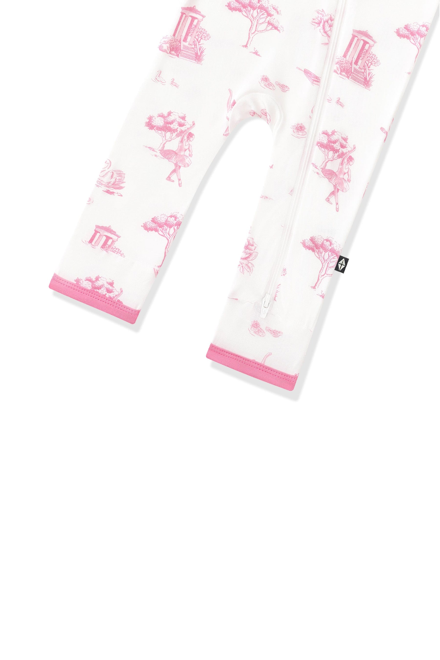 Zipper closure shown on the leg of the Zippered Romper in Toile Ballet