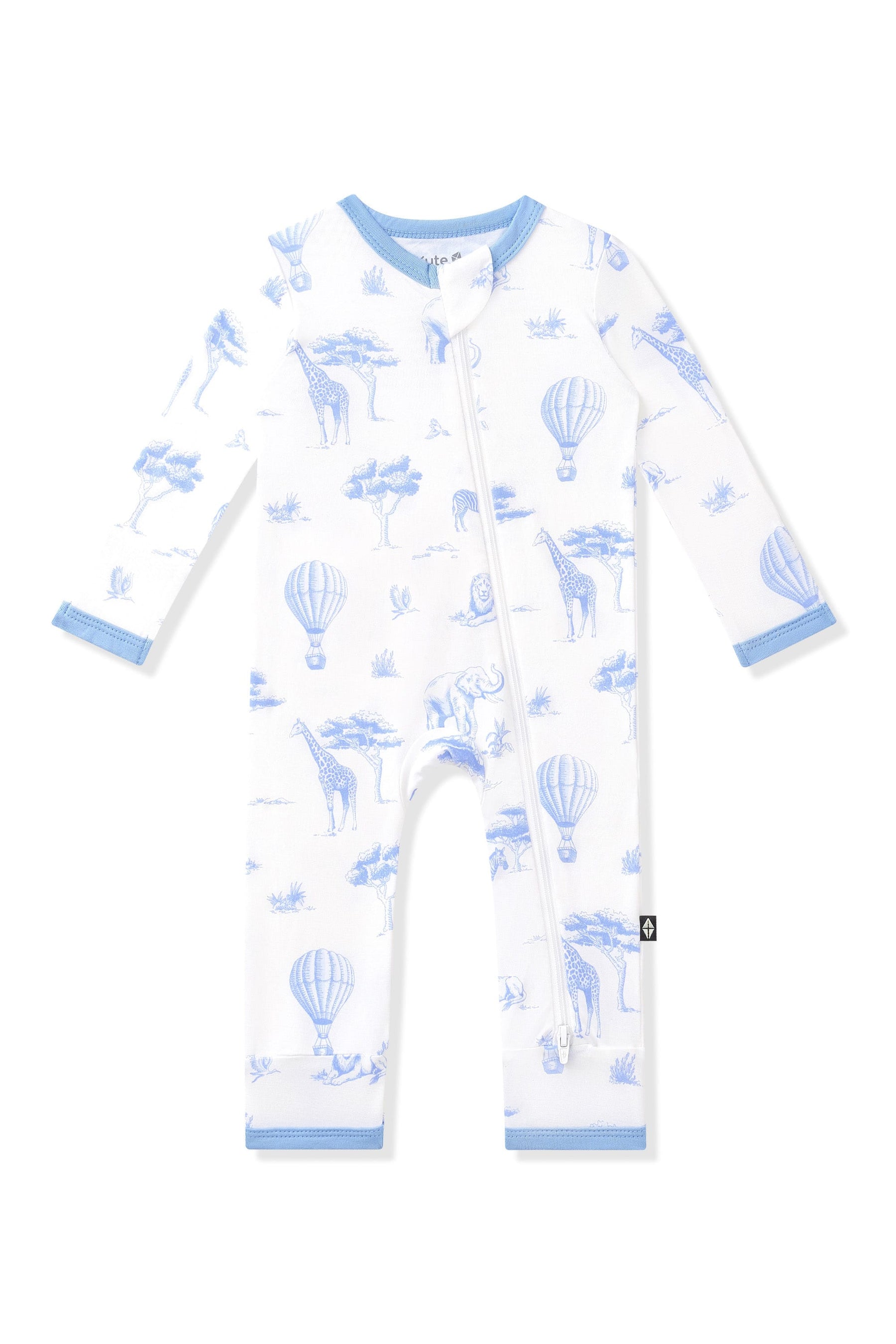 Product photo of the Zippered Romper in Toile Safari on a white background