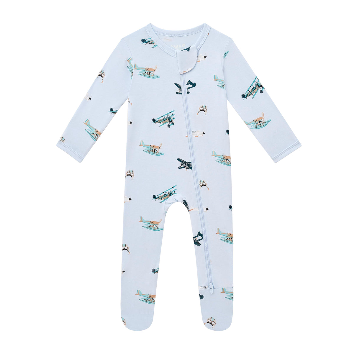 Product photo of the Zippered Footie in Take Off on a white background