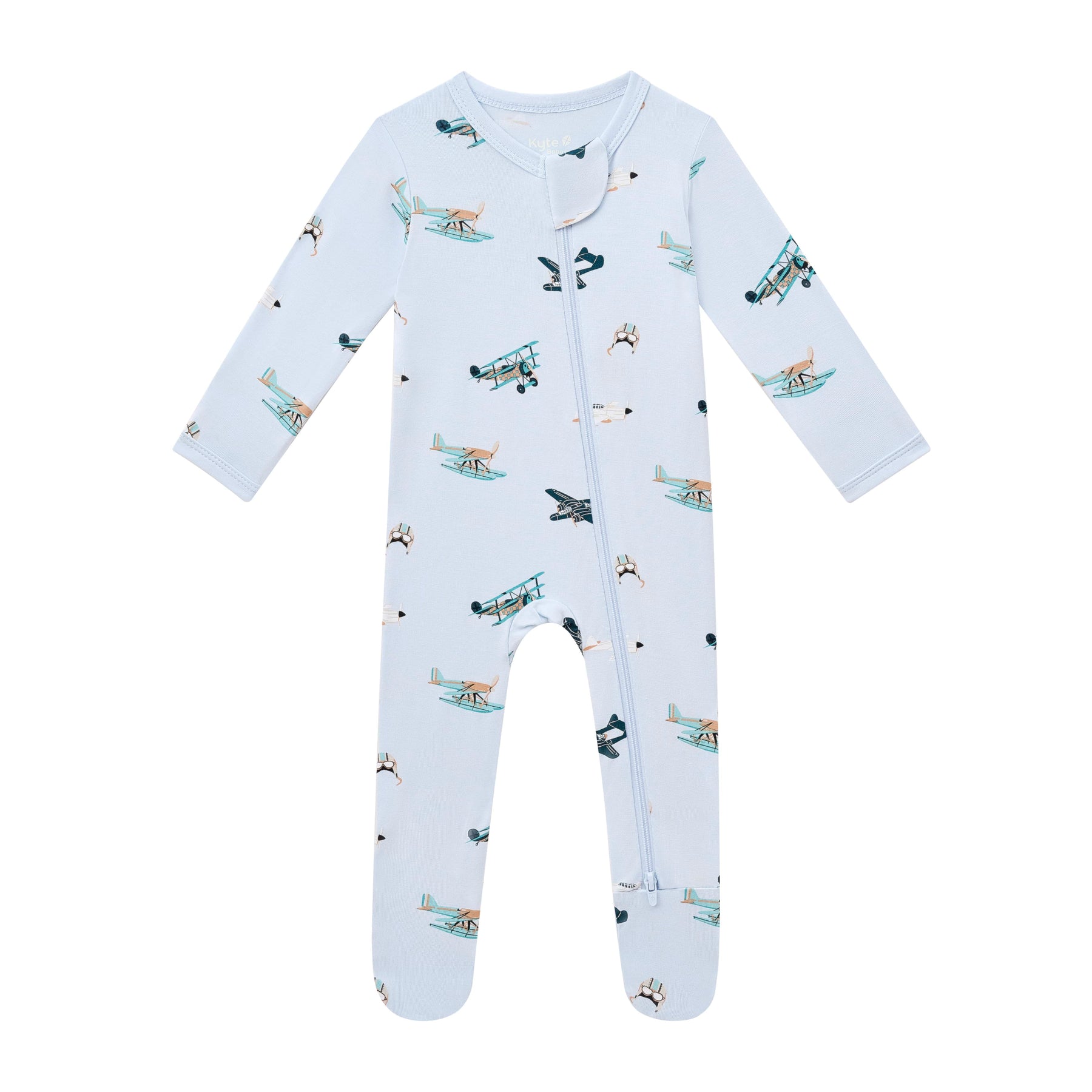 Product photo of the Zippered Footie in Take Off on a white background