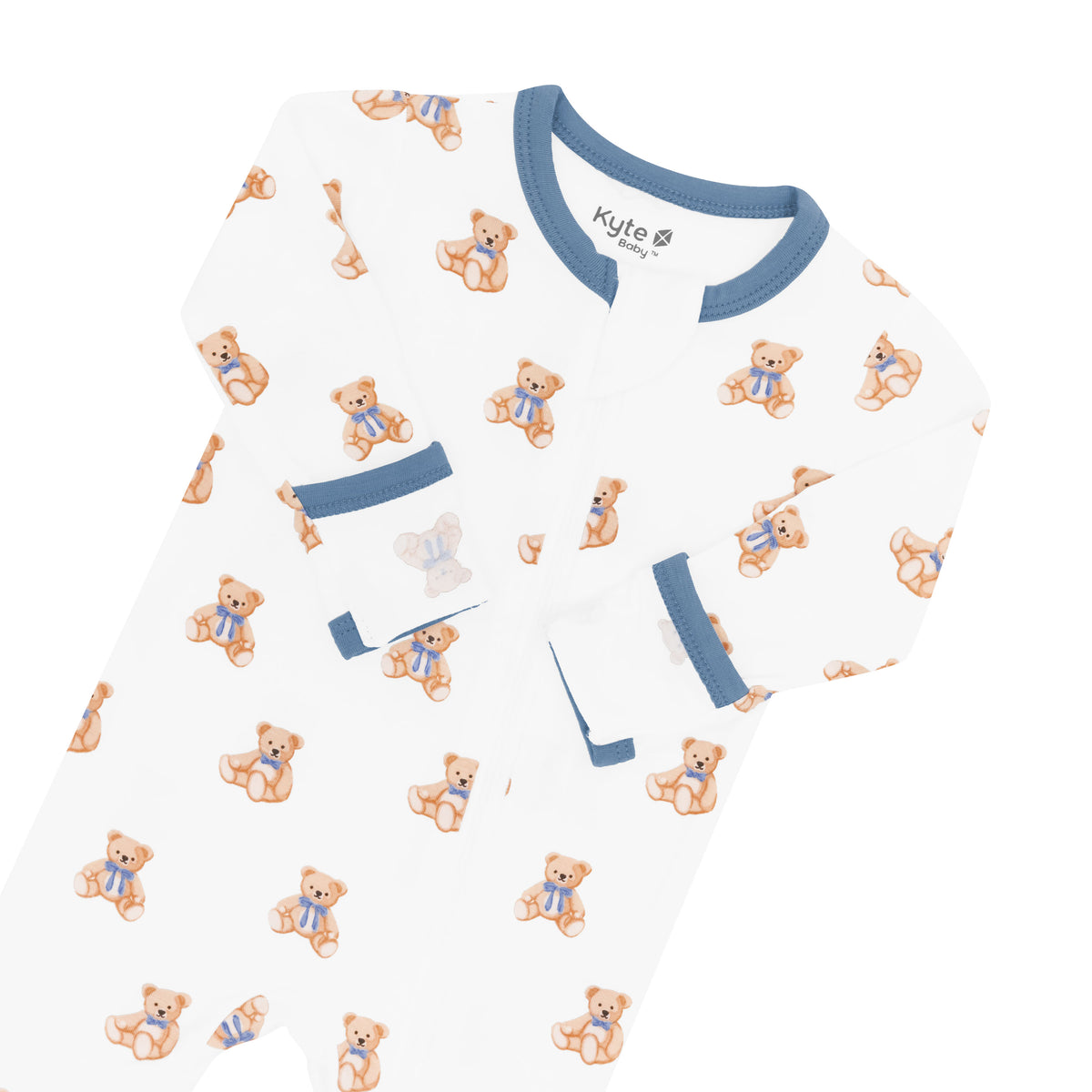 Zipper garage and fold over cuffs on  Zippered Footie in Teddy Bear
