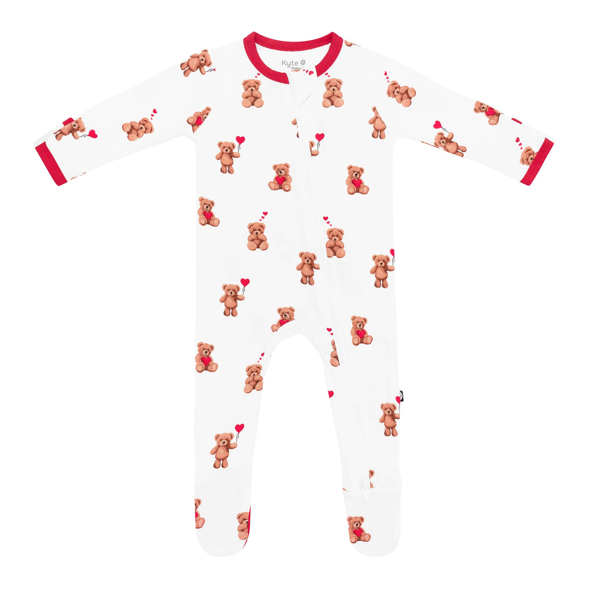 Product photo of the Zippered Footie in Bear Hearts