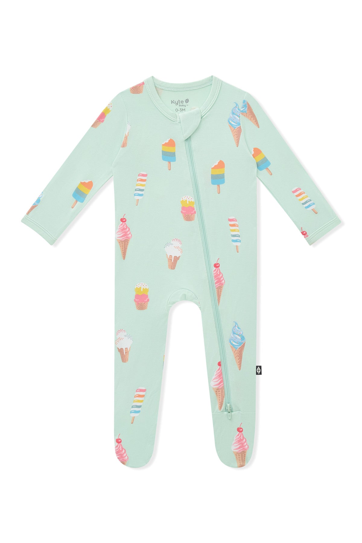 Mint Zippered Footie in Ice Cream print on white background