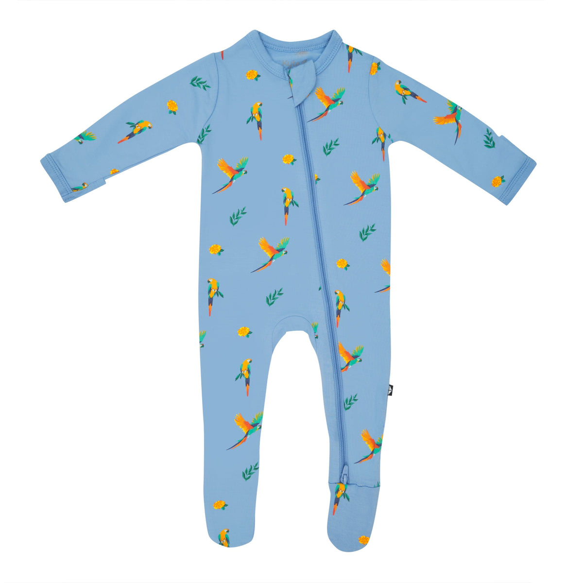 zippered footie in macaw