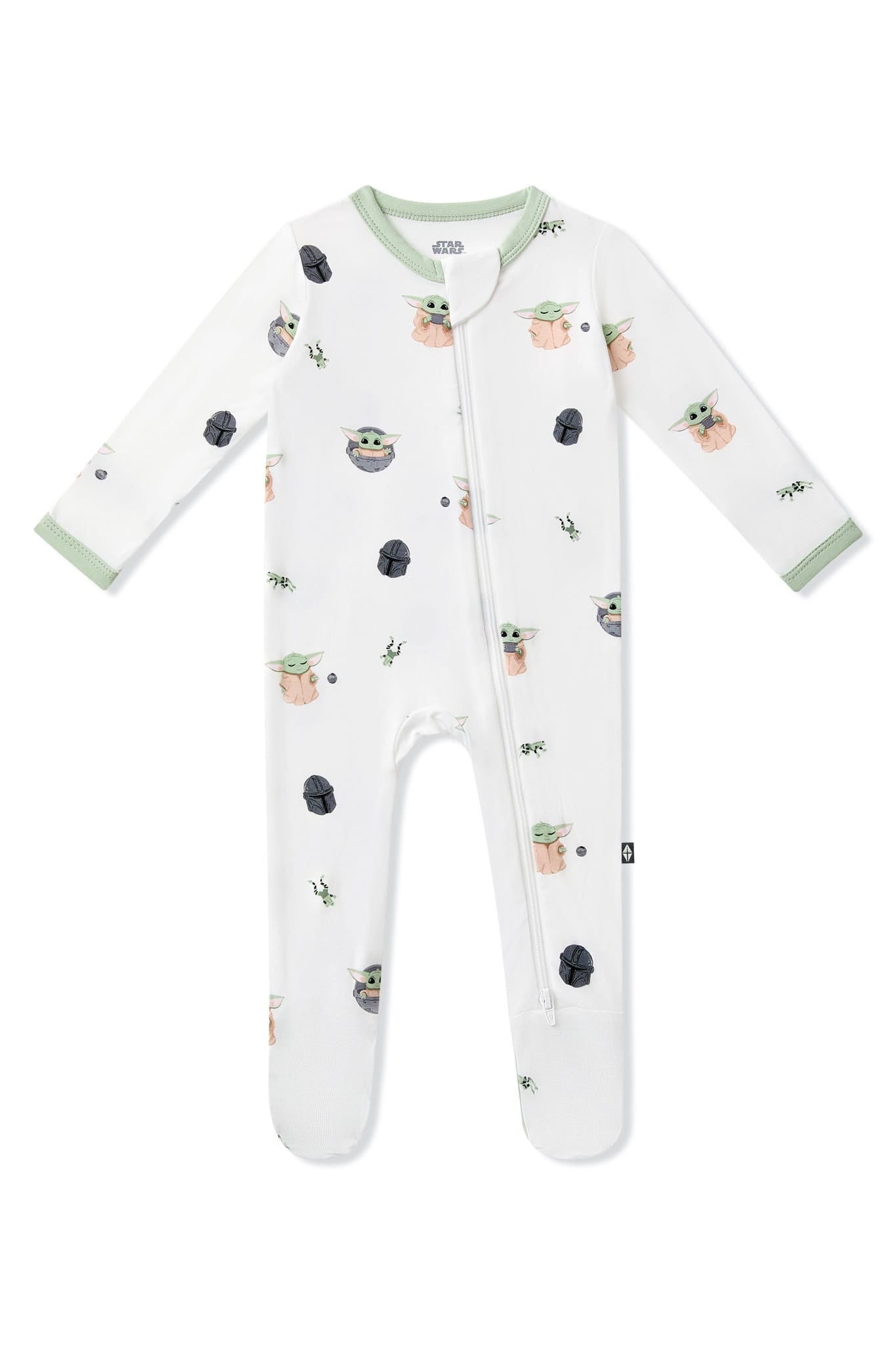 Product photo of the Zippered Footie in Grogu™ on a white background