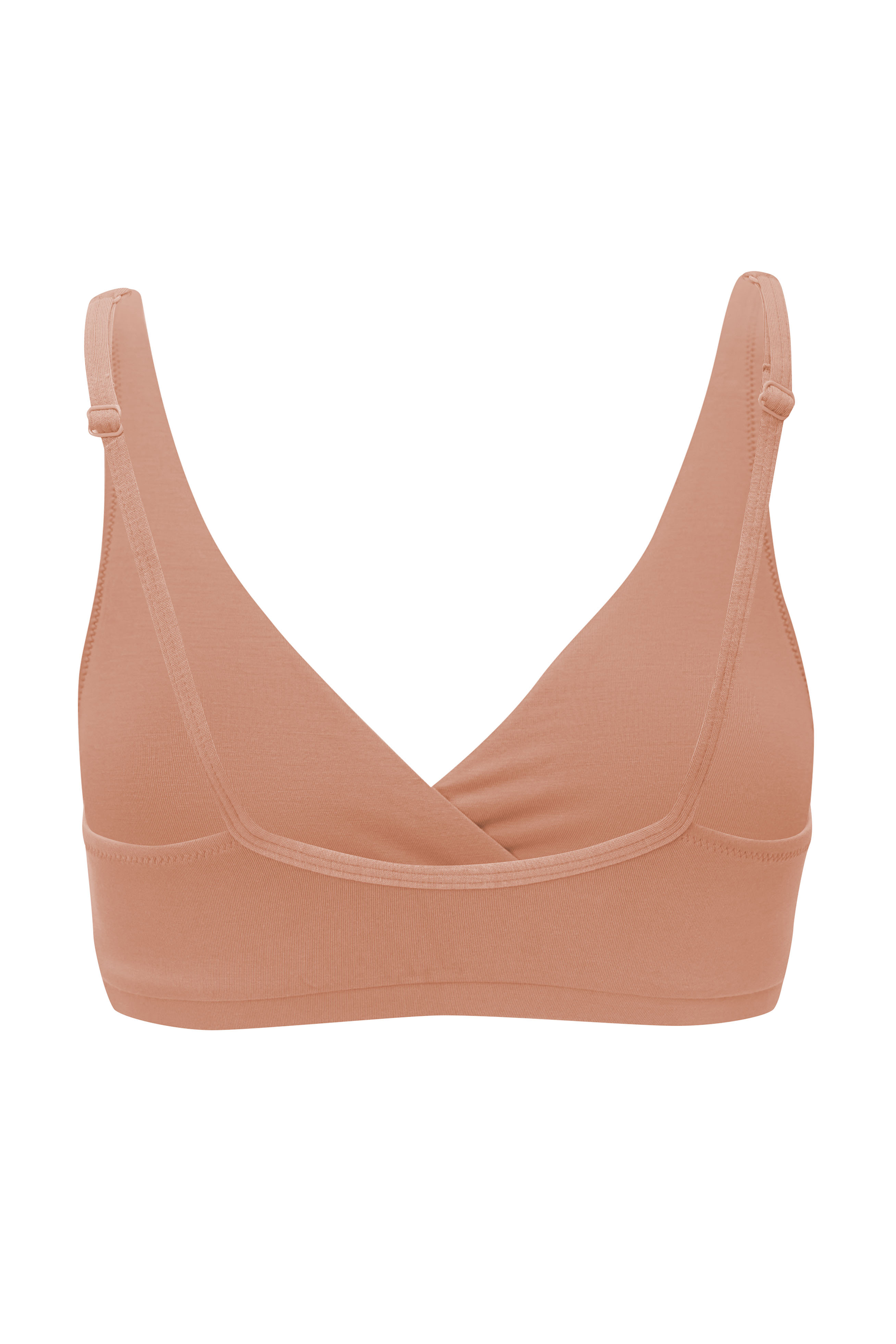 Back of Women's Cross Front soft bamboo Bralette in Latte