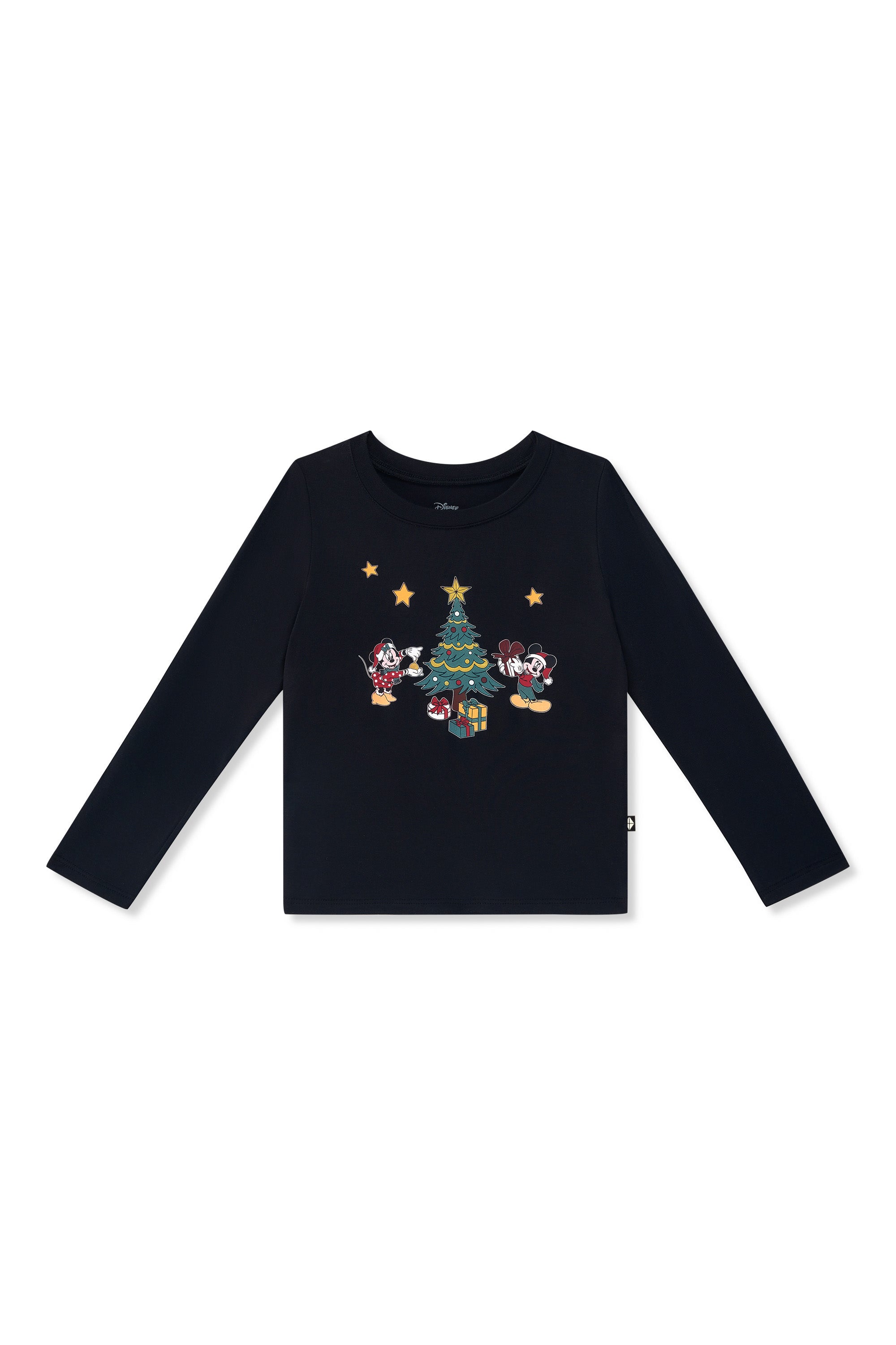 Long Sleeve Toddler Crew Neck Tee in Mickey & Friends Christmas on Midnight color on a white background