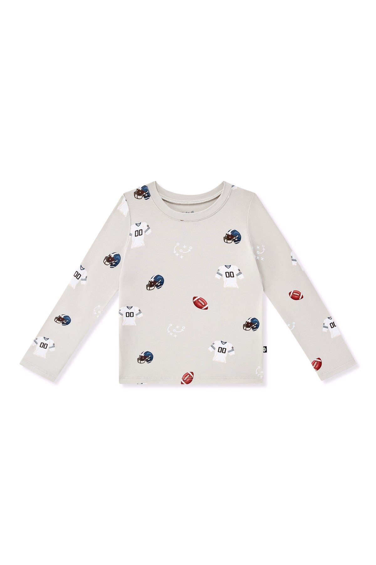 Long Sleeve Toddler Crew Neck Tee in Vintage Football print on a white background
