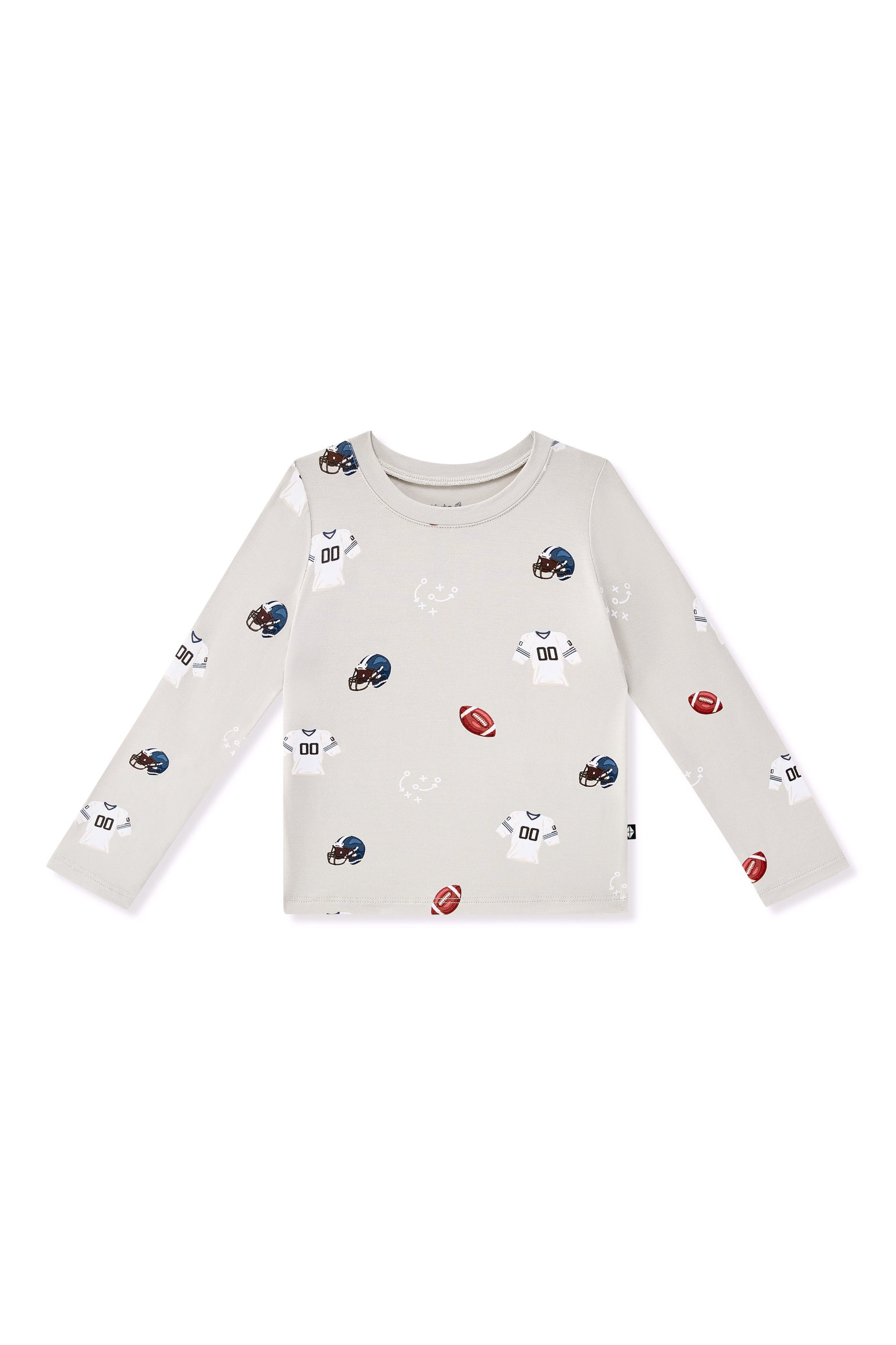 Long Sleeve Toddler Crew Neck Tee in Vintage Football print on a white background