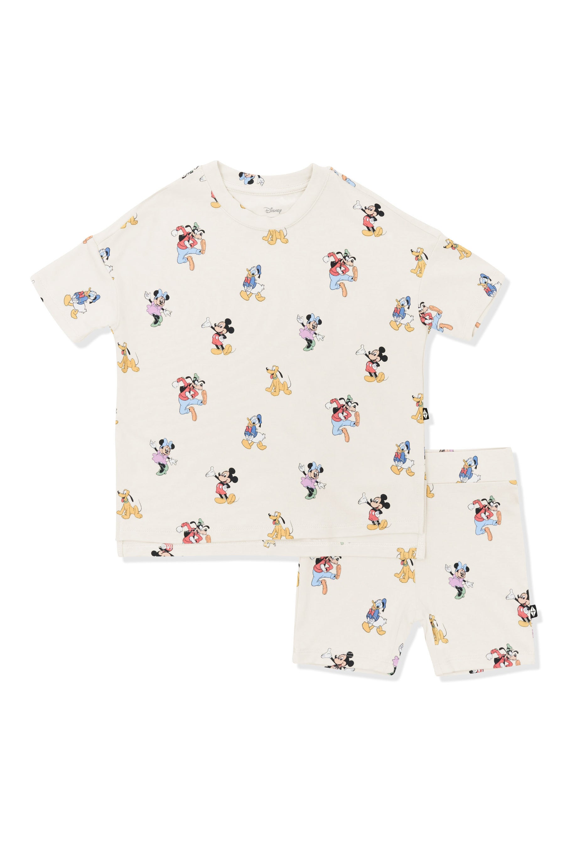 Toddler Biker Short Set with Mickey Mouse and Friends print on an oat background