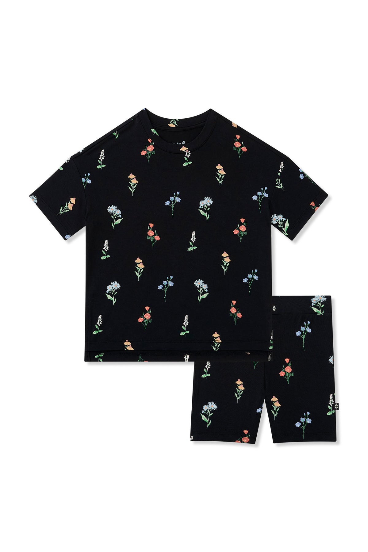Black Toddler Biker Short Set in Wildflower print on a white background