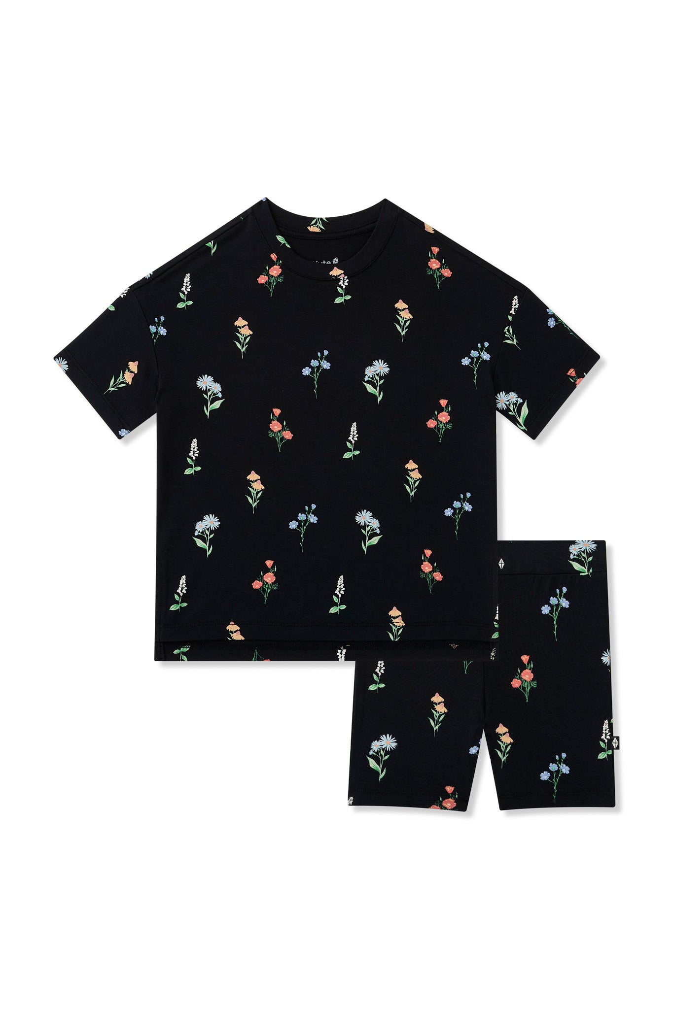 Black Toddler Biker Short Set in Wildflower print on a white background