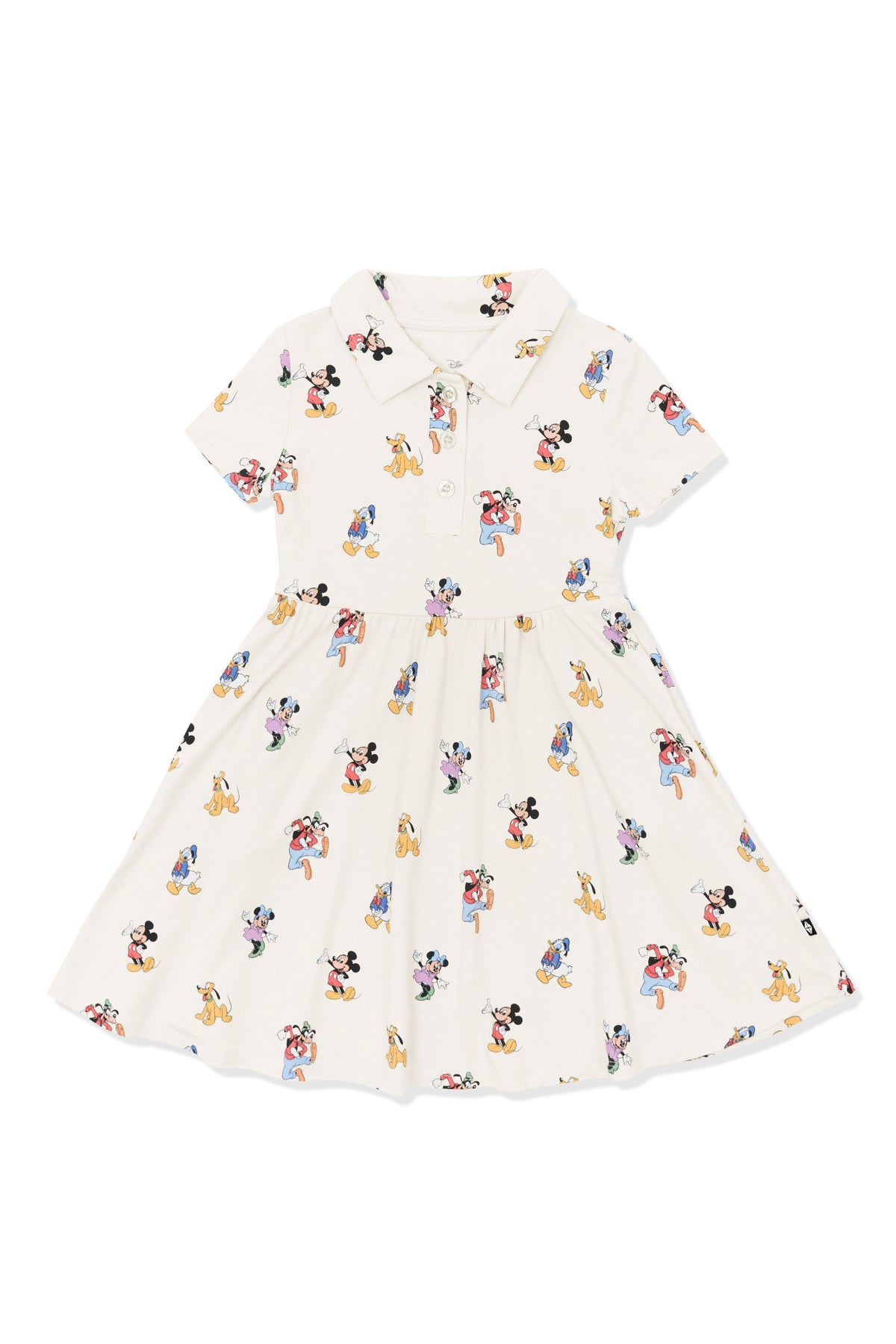 Polo Dress with Mickey Mouse and Friends print on an oat background