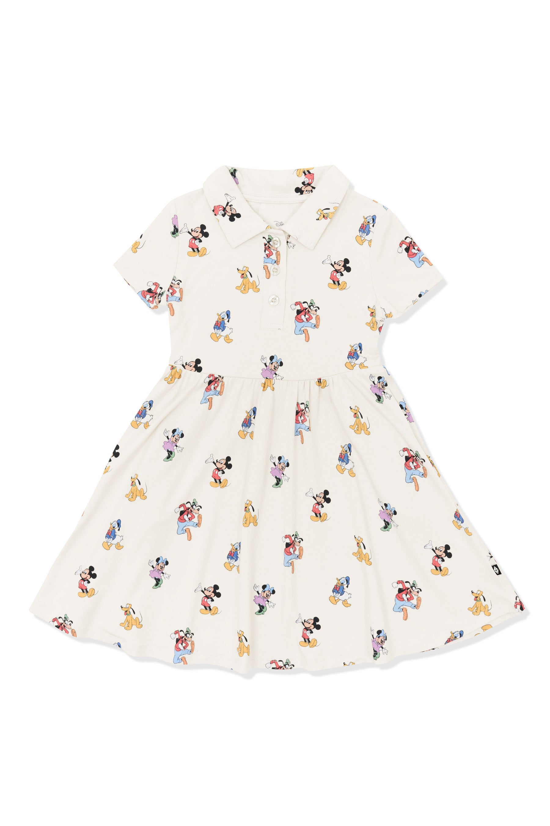 Polo Dress with Mickey Mouse and Friends print on an oat background