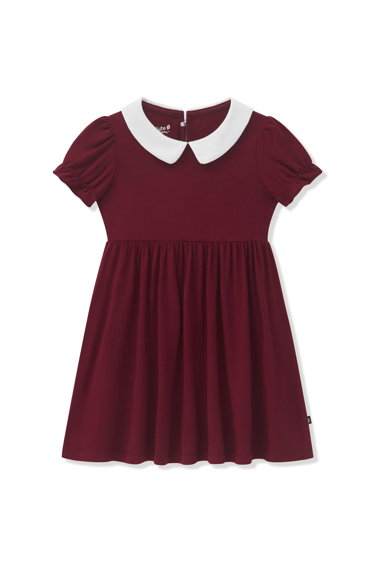 Peter Pan Collar Dress in Burgundy on a white background