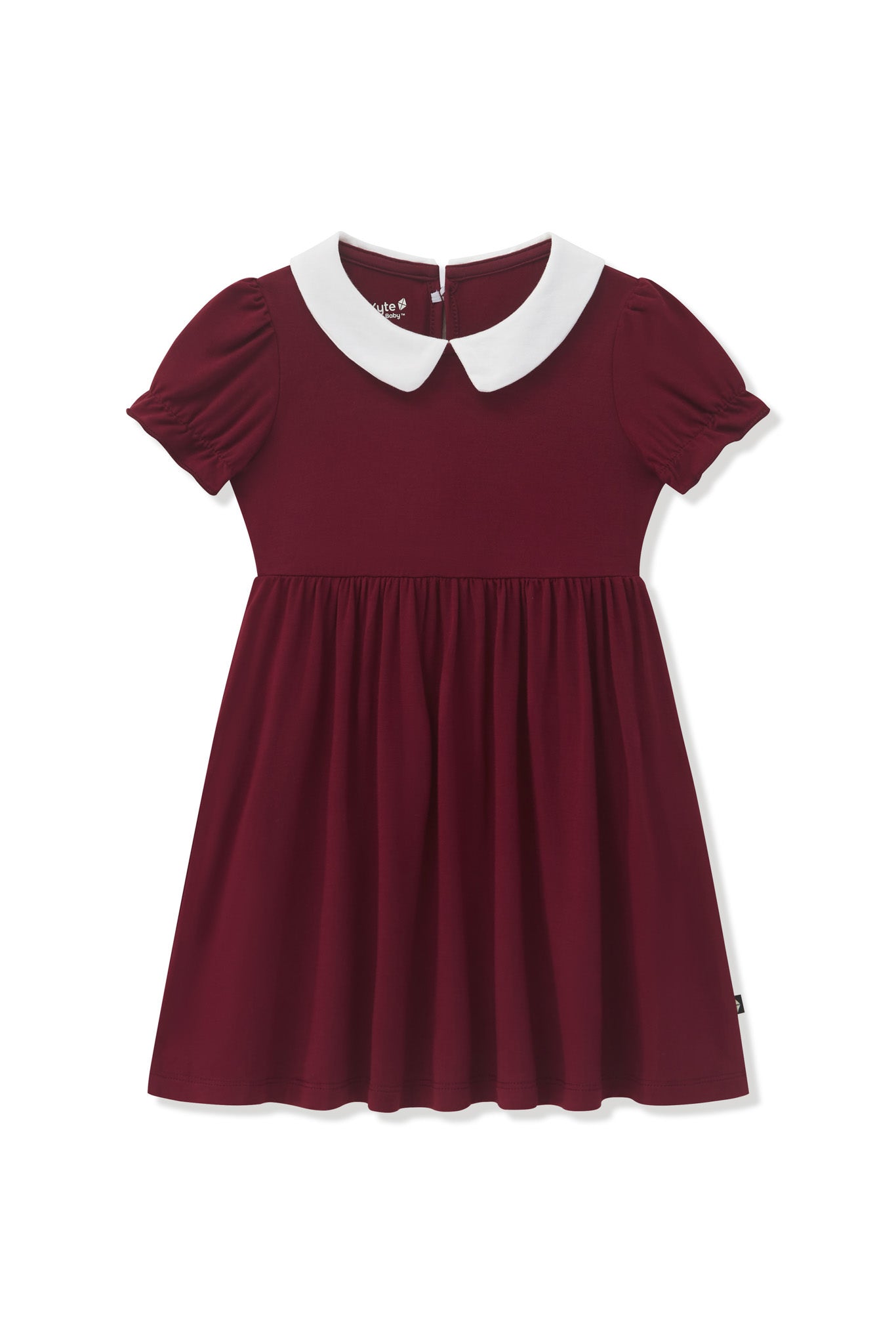 Peter Pan Collar Dress in Burgundy on a white background