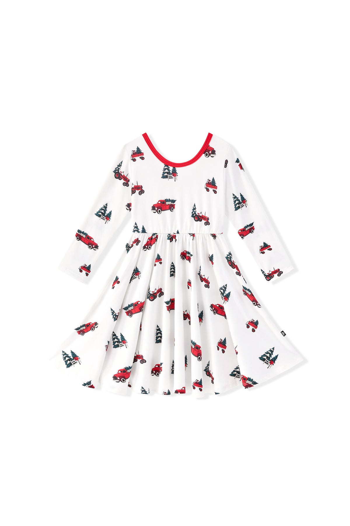 Long Sleeve Twirl Dress in Holiday Tree Farm