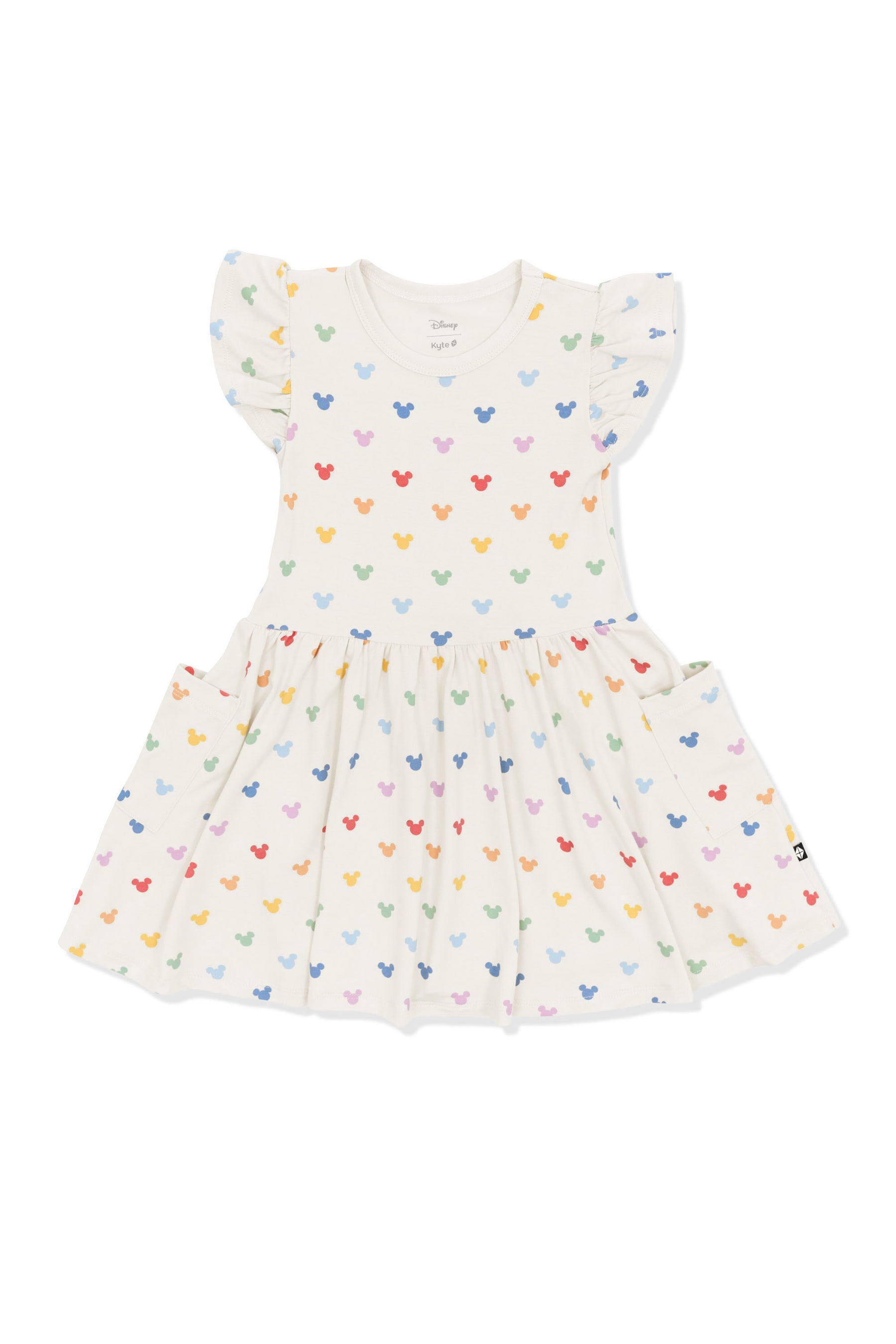 Pocket Dress with Pastel Mickey Mouse pattern on an oat background