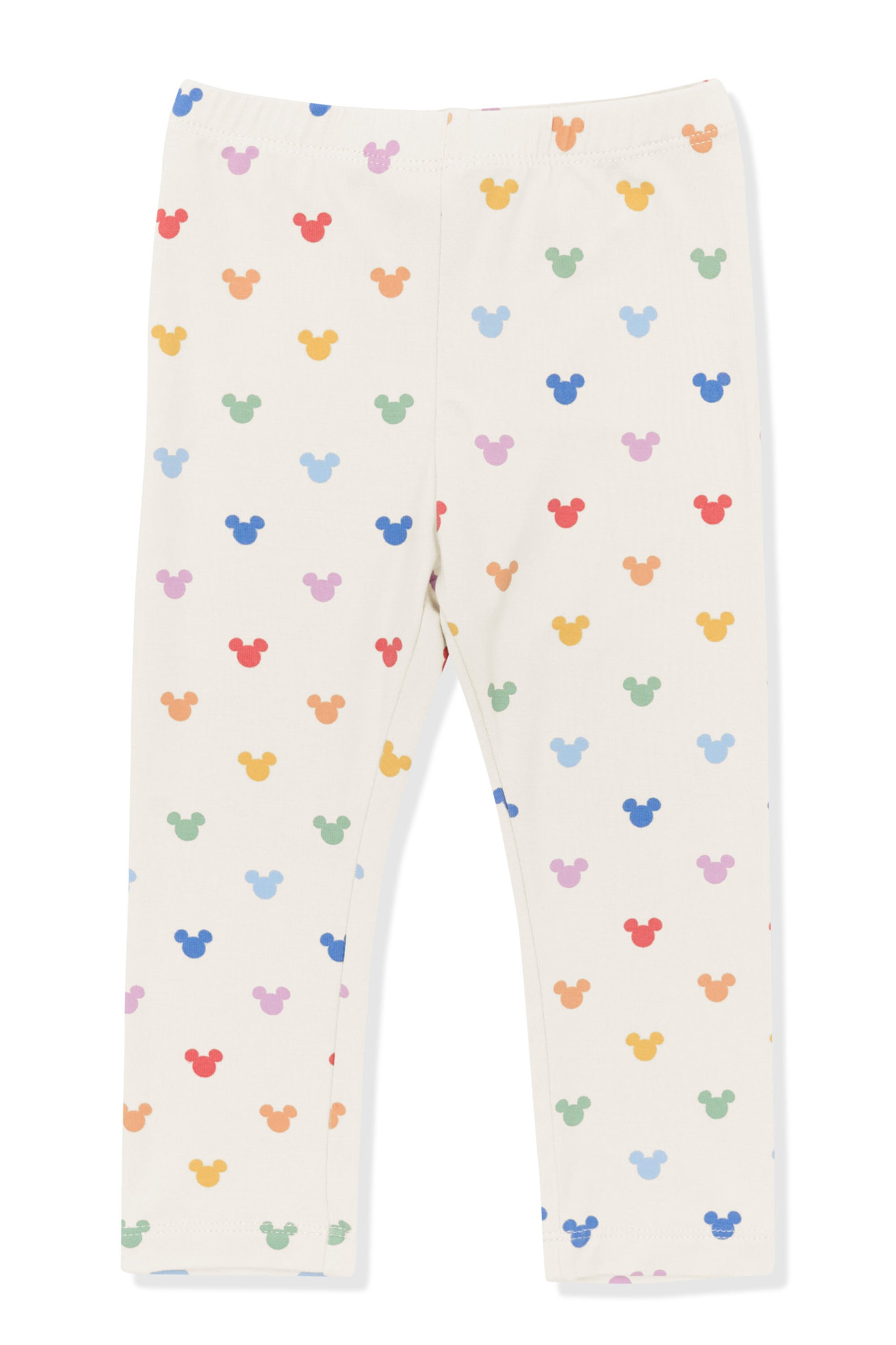 Toddler Leggings with Pastel Mickey Mouse pattern on an oat background