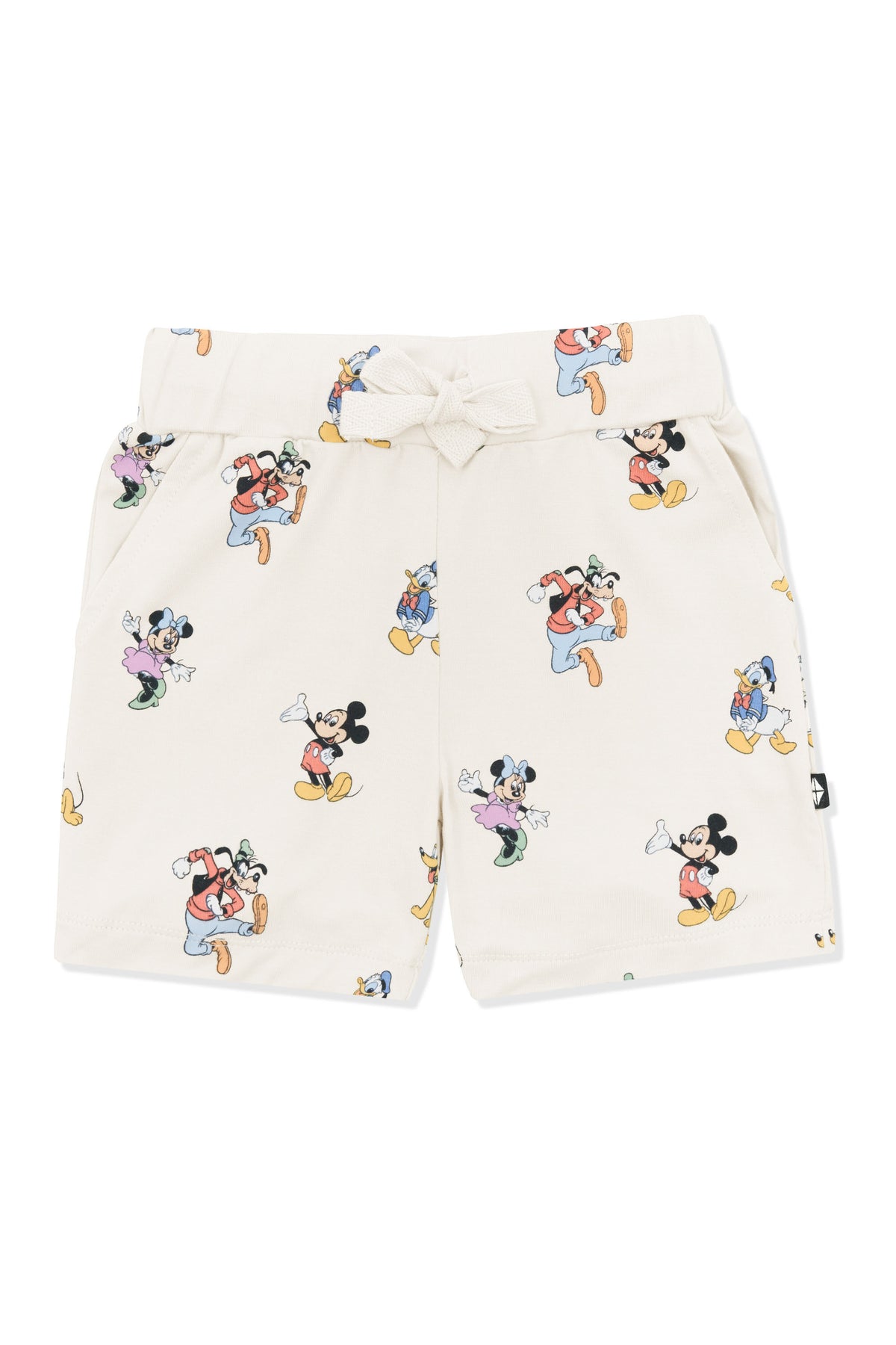 Drawstring short with mickey mouse and friends print on an oat background