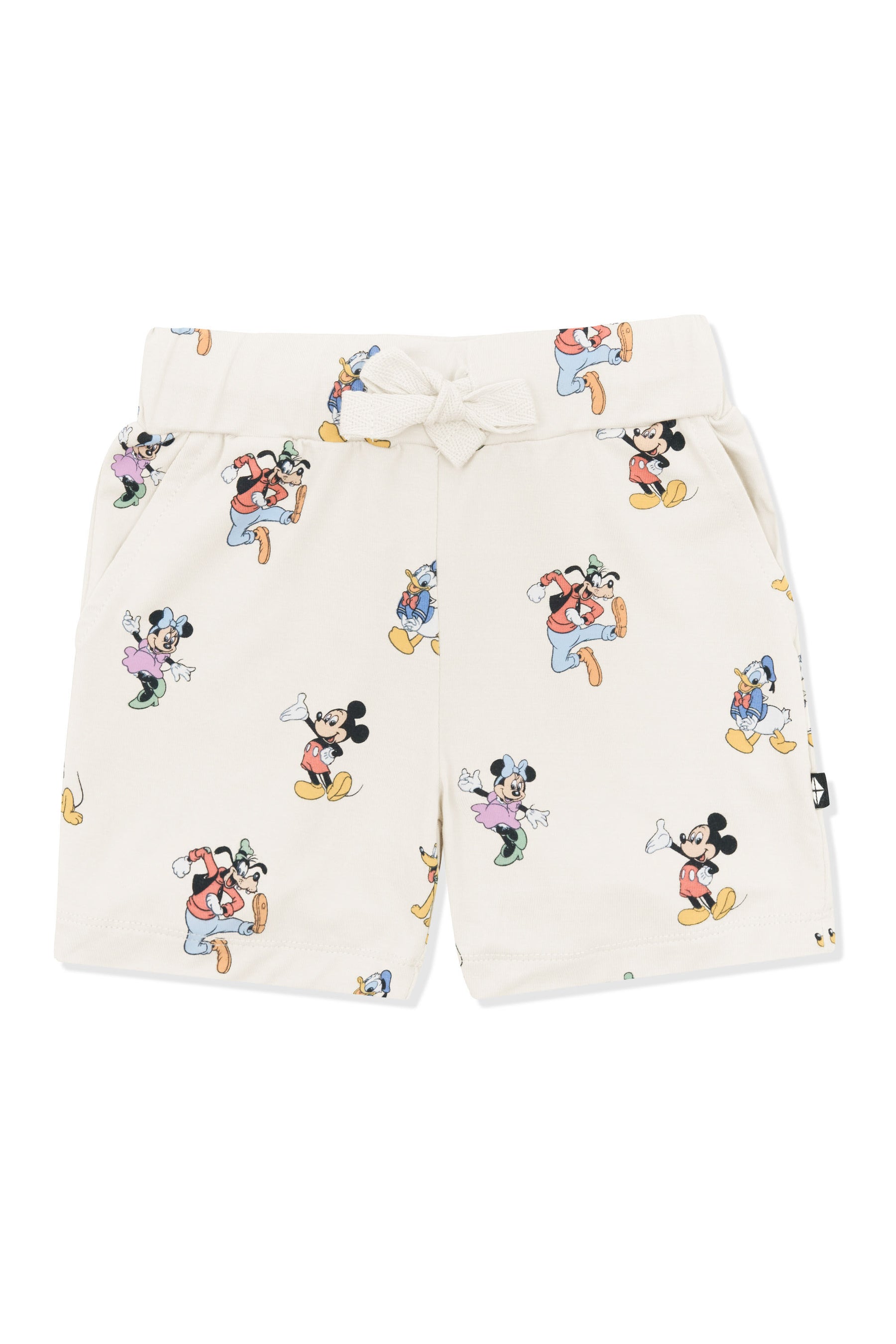 Drawstring short with mickey mouse and friends print on an oat background