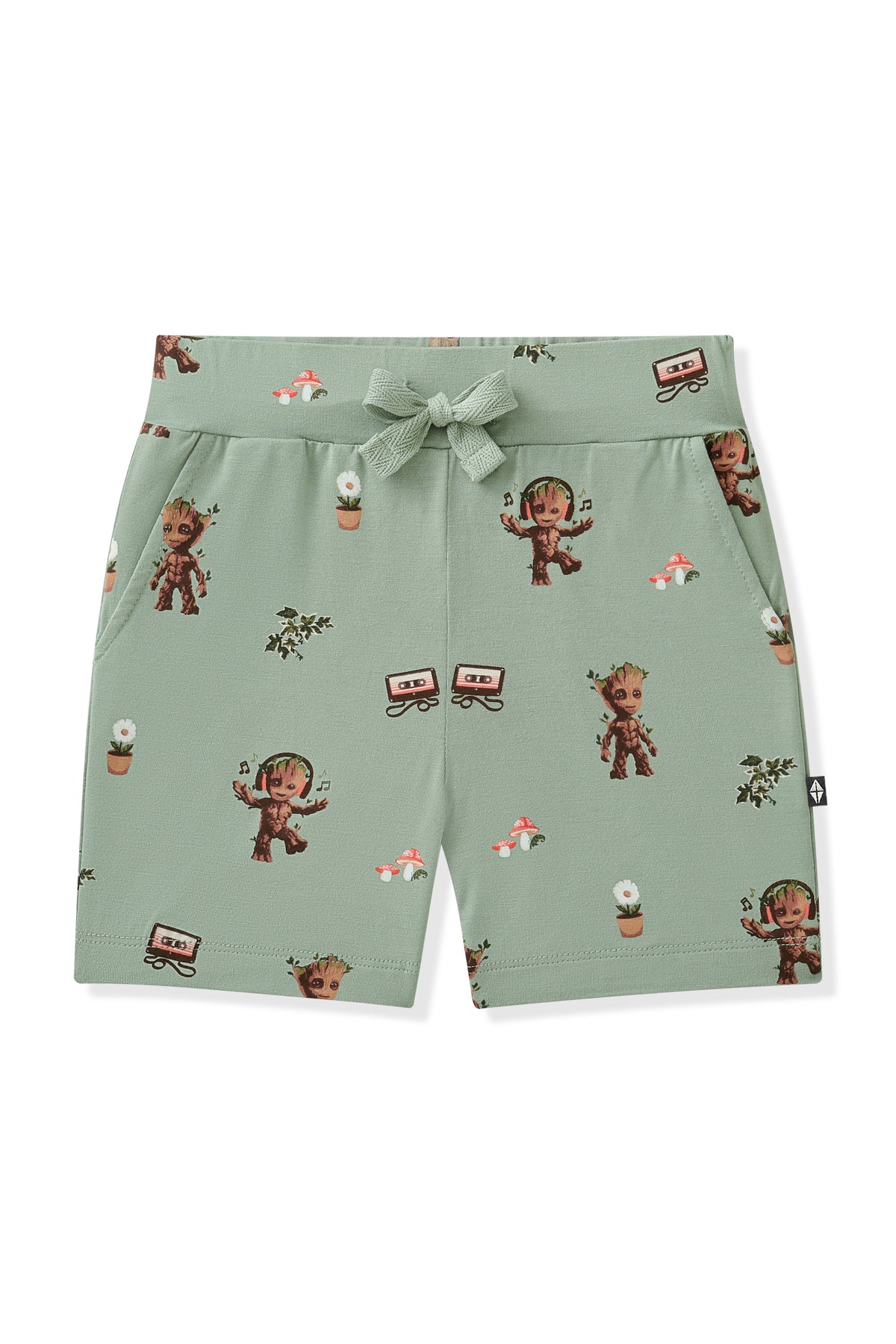 Green Drawstring Short with Groot print on white background