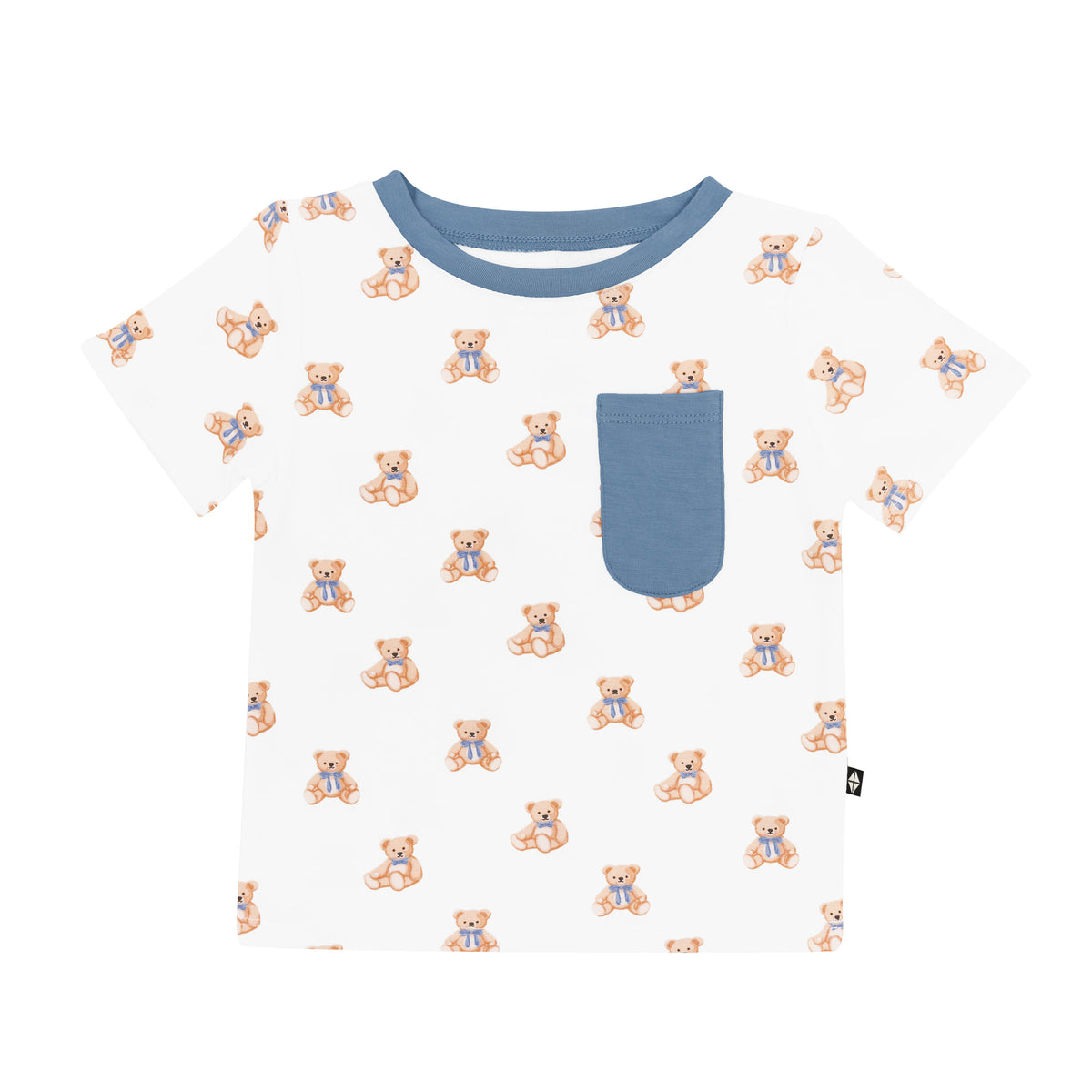 Kyte Baby's Toddler Crew Neck Tee in Teddy Bear with Slate colored accent pocket