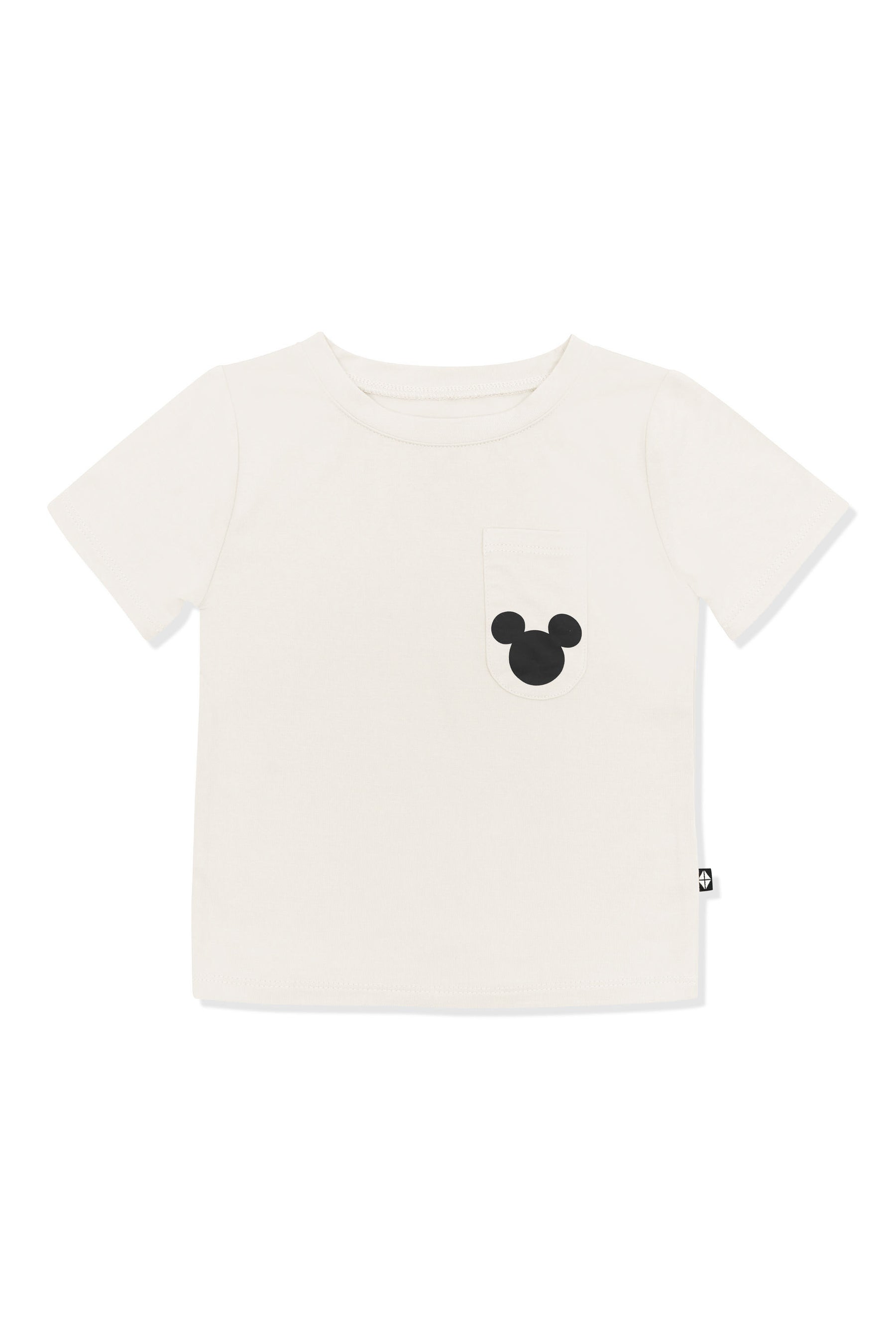 Toddler Crew Neck Tee with black Mickey Mouse icon on Ecru background