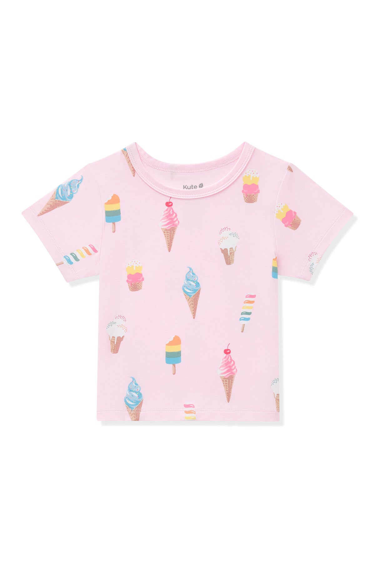 Pink Toddler Basic Tee with Ice Cream print on white background