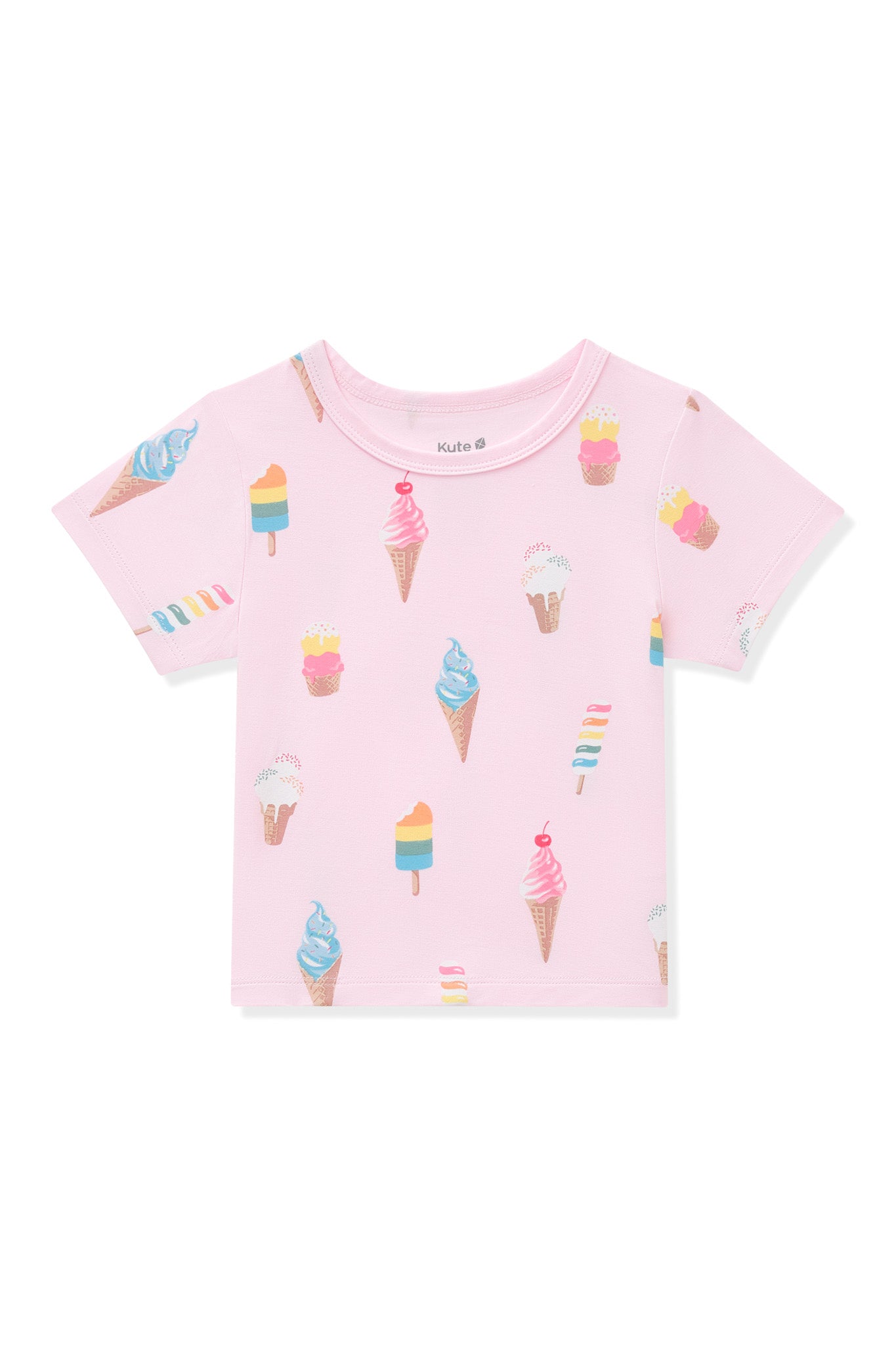 Pink Toddler Basic Tee with Ice Cream print on white background