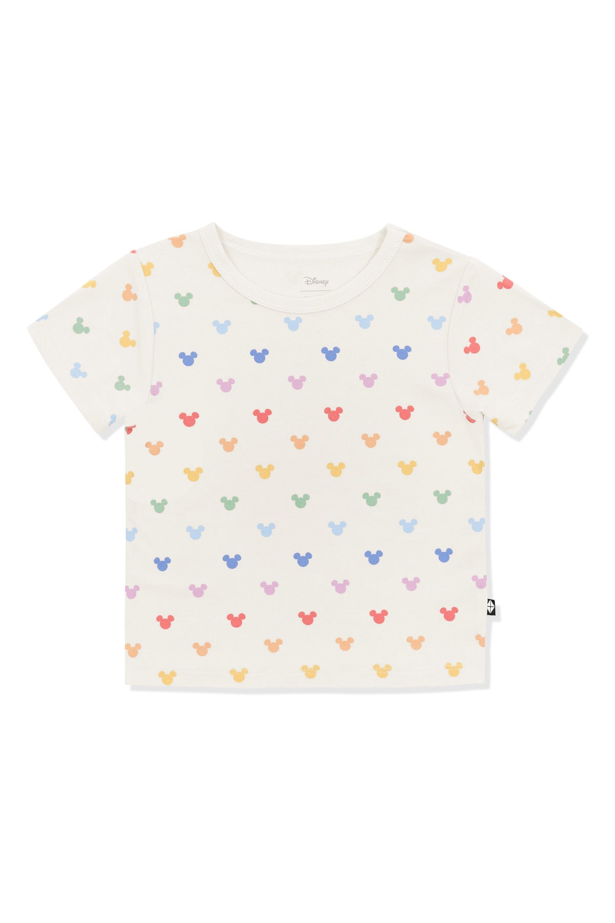 Toddler Basic Tee with Pastel Mickey Mouse pattern on an oat background