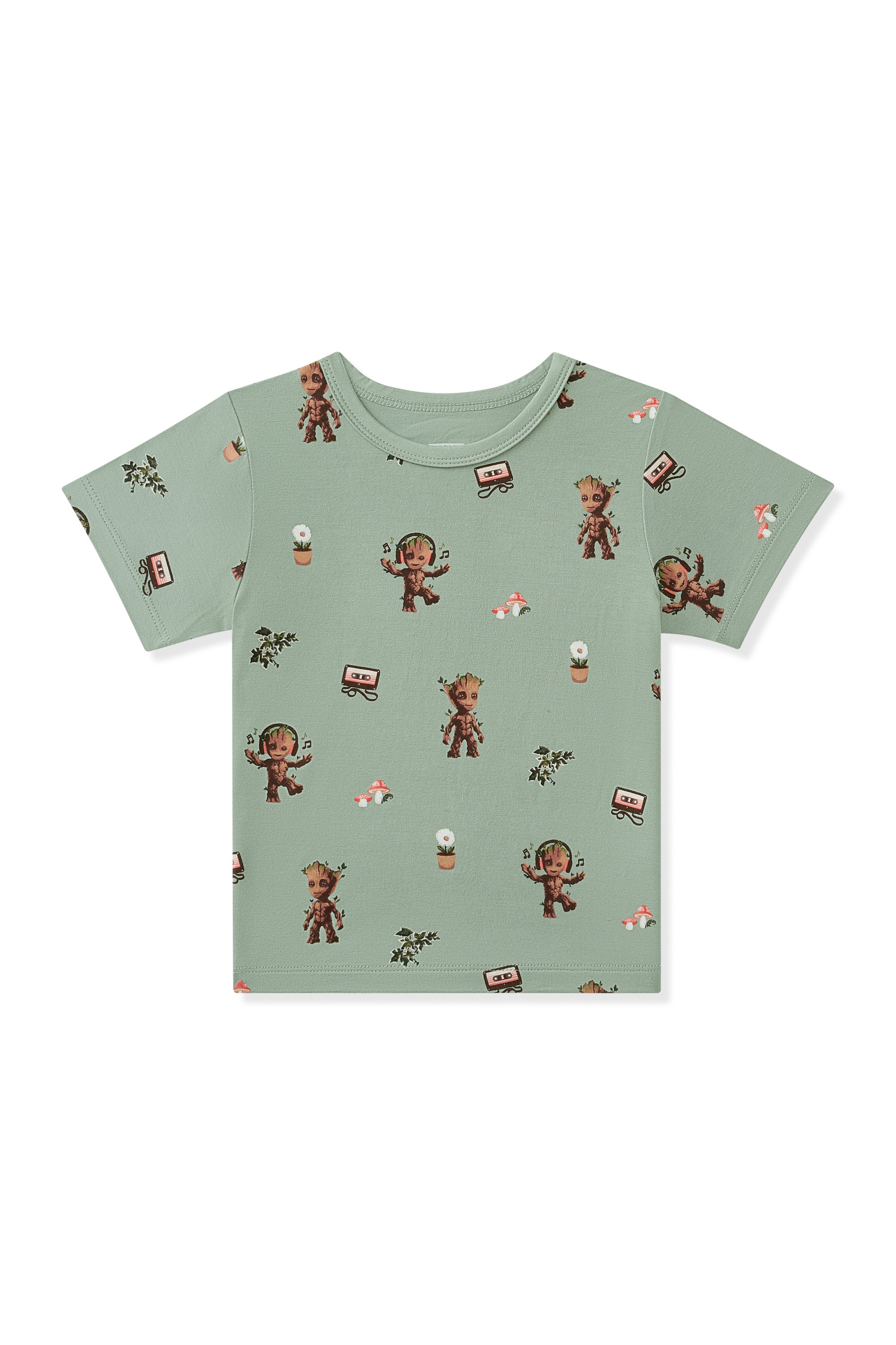 Green Toddler Basic Tee with Groot print on white background