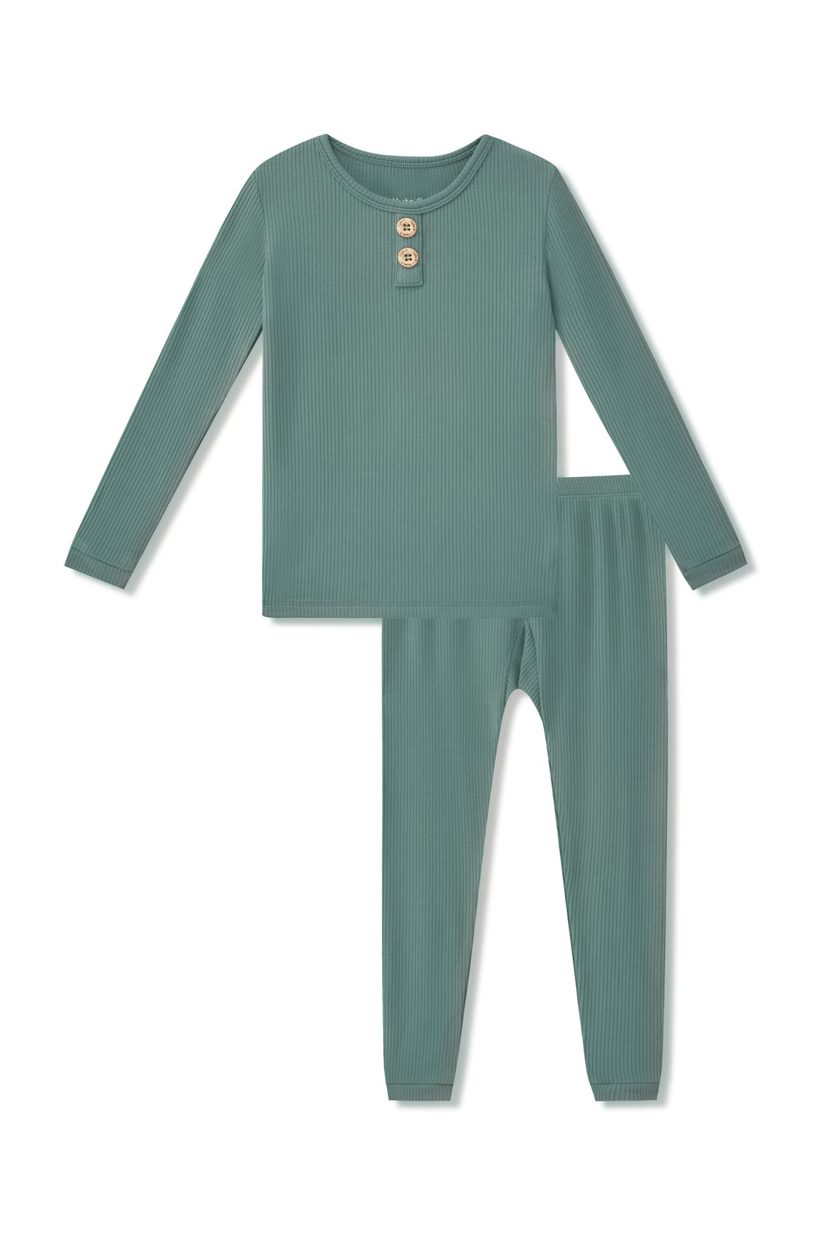 Ribbed Henley Set in Pine on a white background