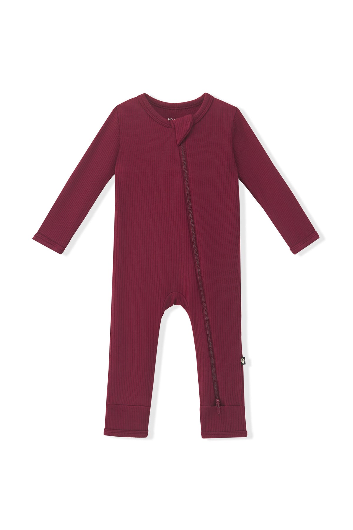 Ribbed Zipper Romper in Burgundy on a white background