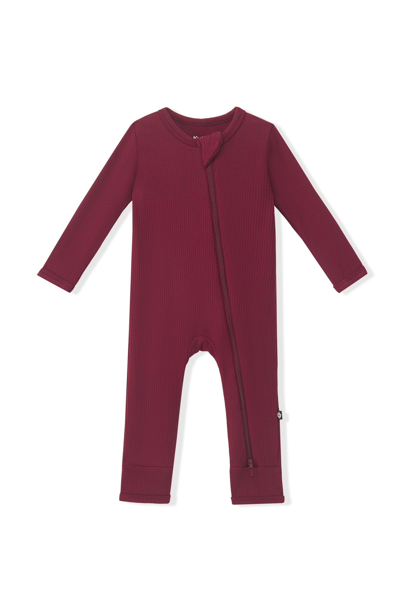 Ribbed Zipper Romper in Burgundy on a white background