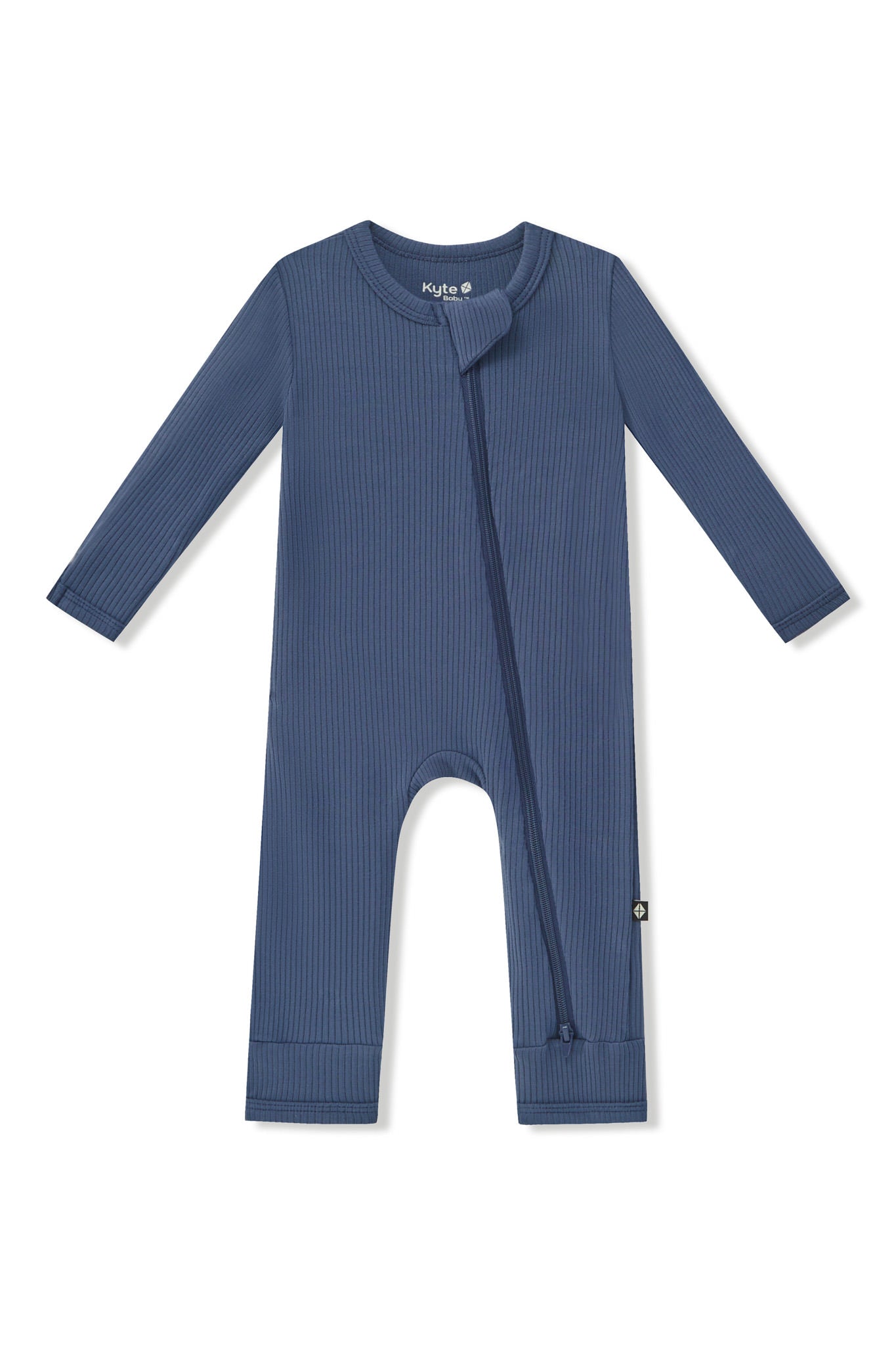 Ribbed Zipper Romper in Oxford on a white background
