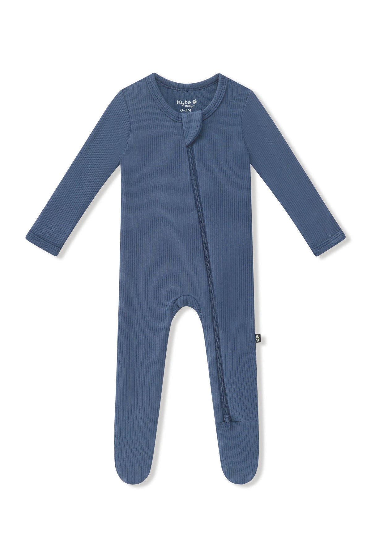 Ribbed Zipper Footie in Oxford on a white background
