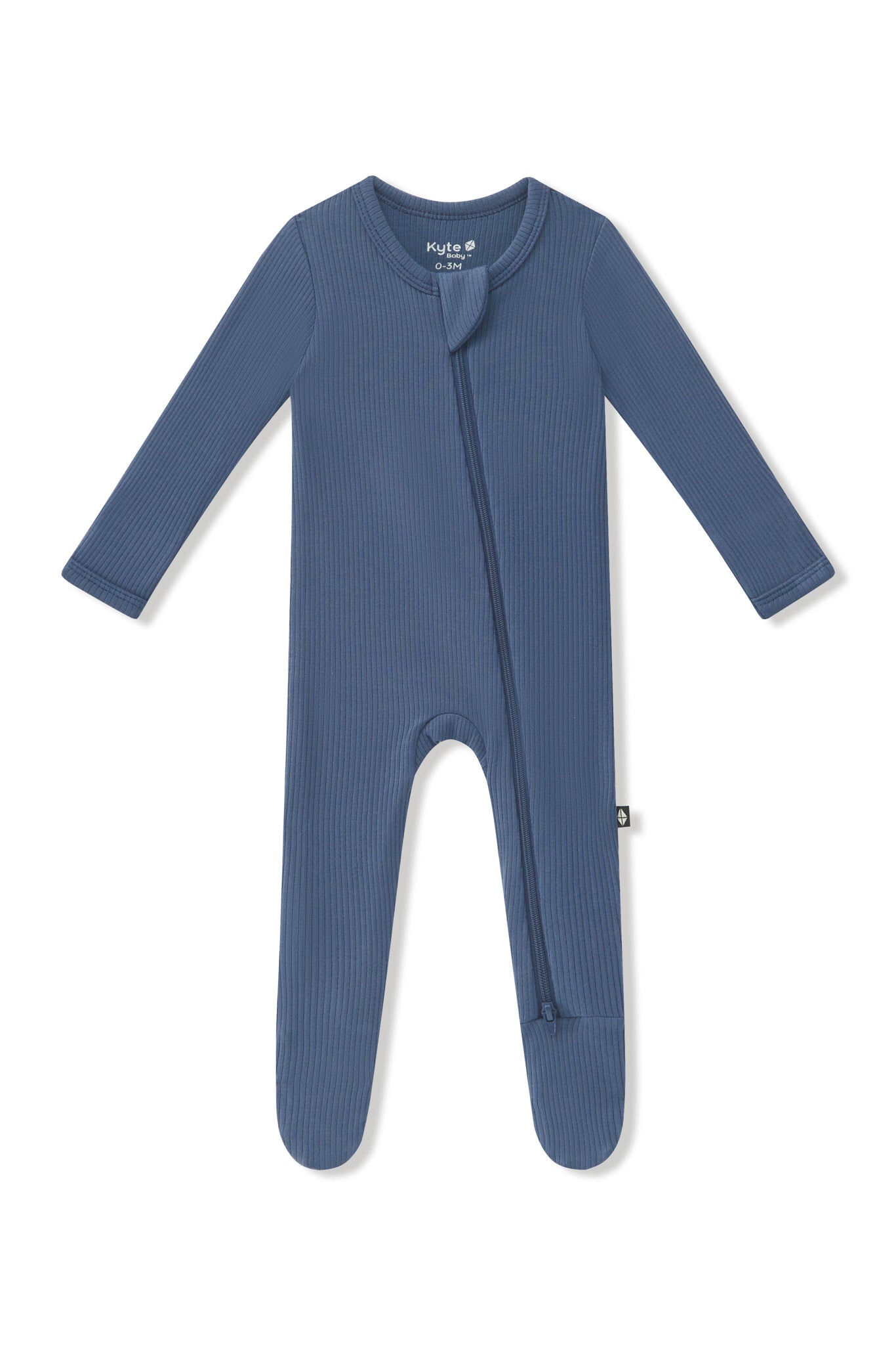 Ribbed Zipper Footie in Oxford on a white background