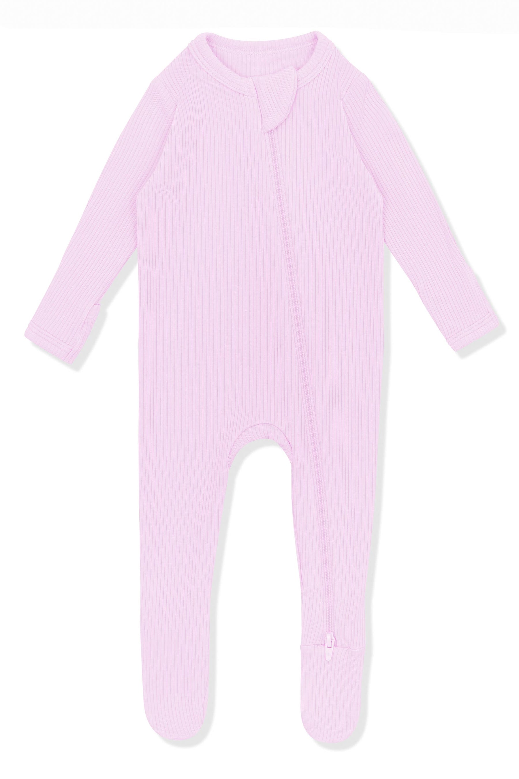 Product photo of the Ribbed Zipper Footie in Thistle on a white surface
