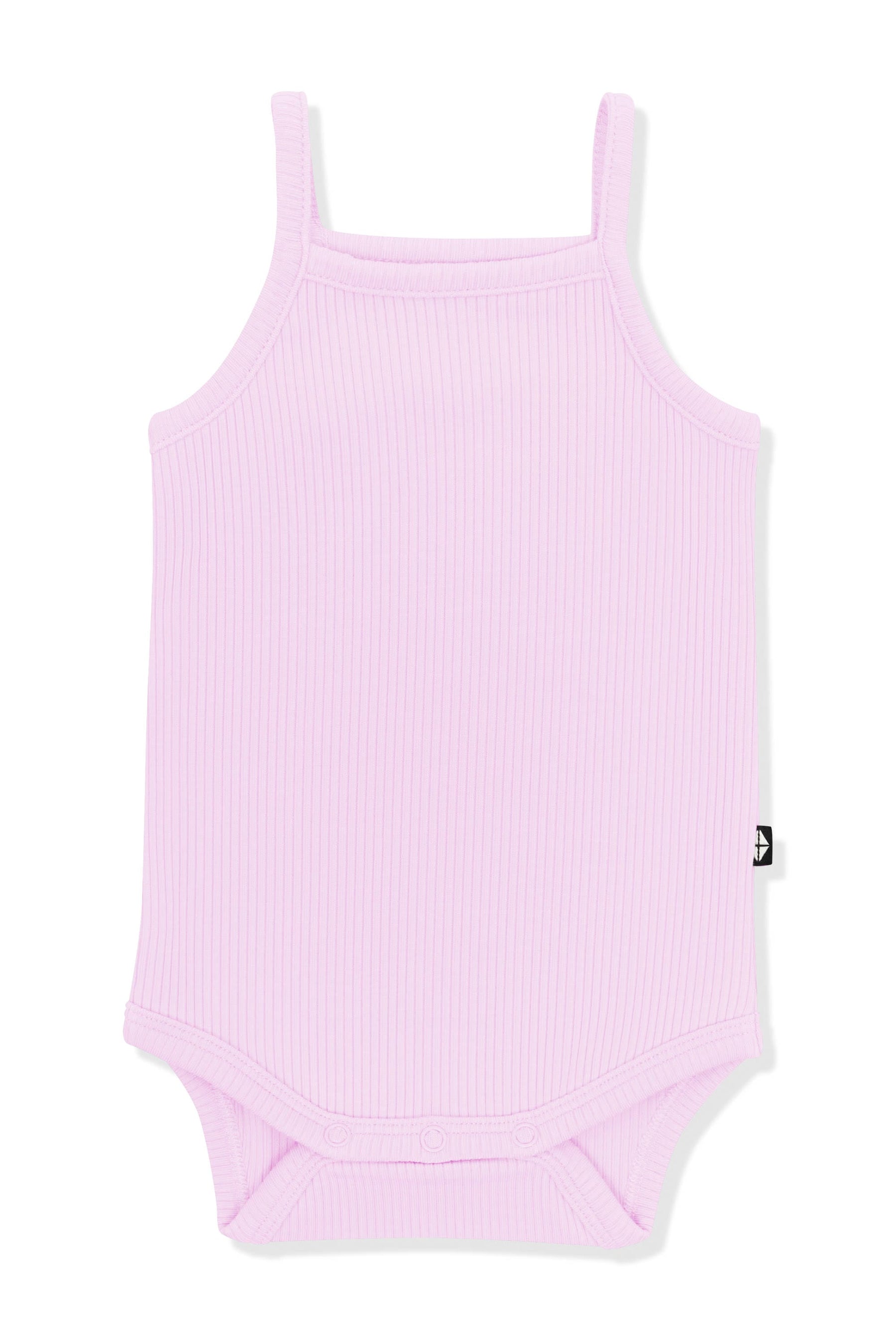 Product photo of the Ribbed Spaghetti Strap Bodysuit in Thistle on a white surface