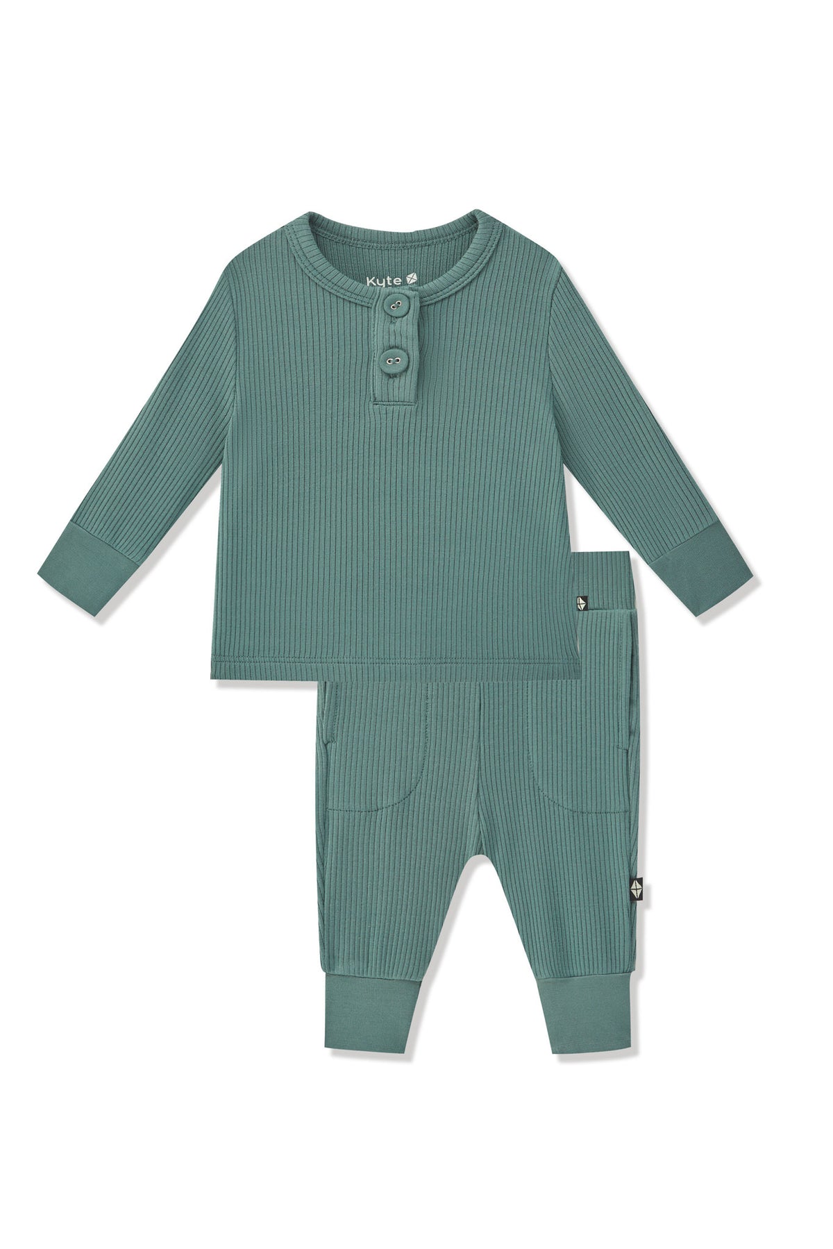 Ribbed Infant Henley Set in Pine on a white background