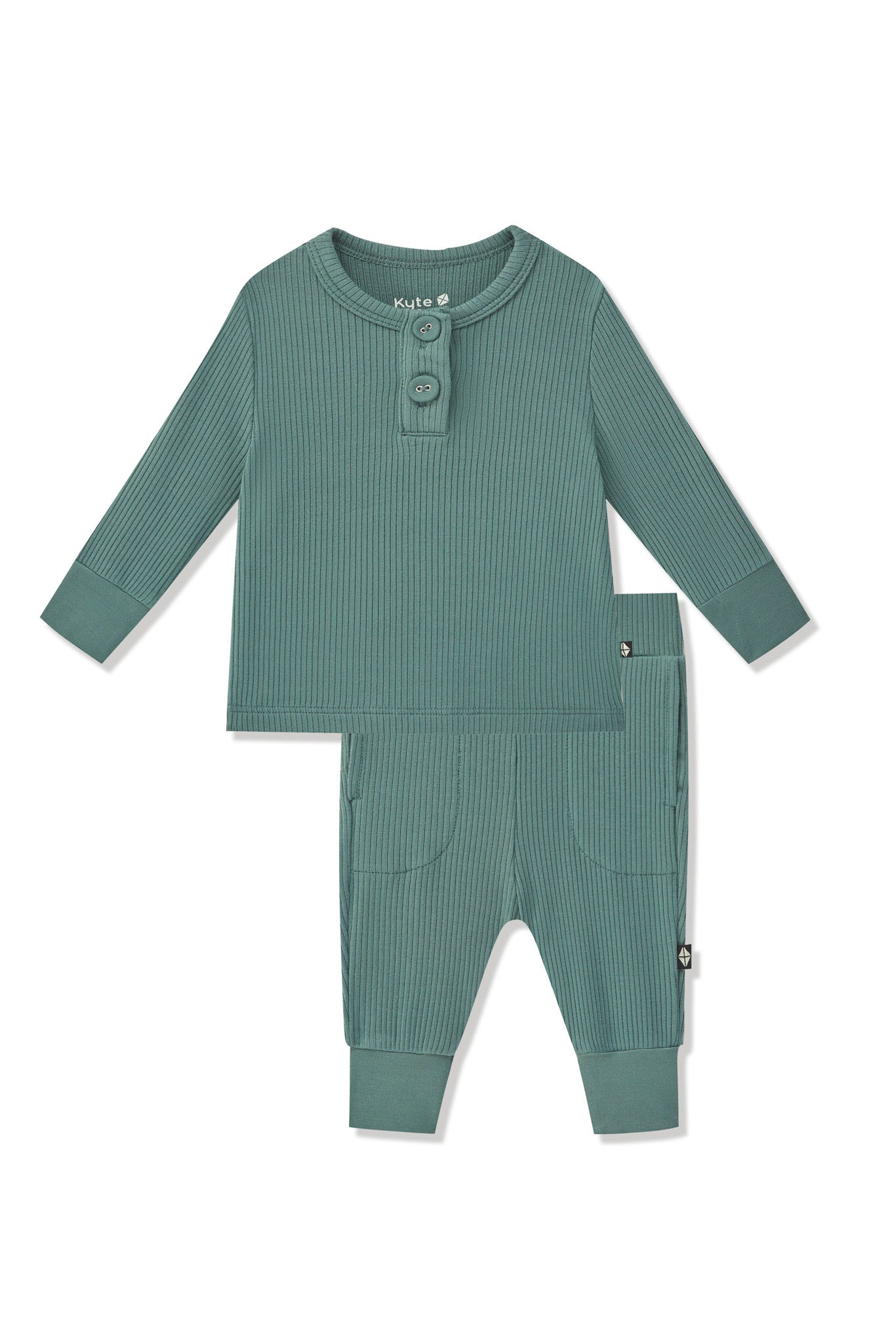 Ribbed Infant Henley Set in Pine on a white background