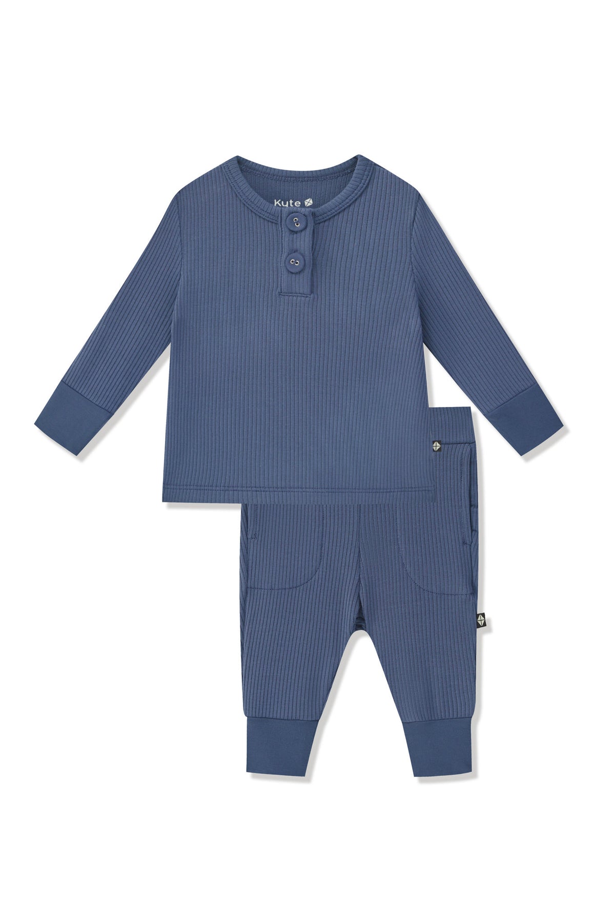 Ribbed Infant Henley Set in Oxford on a white background