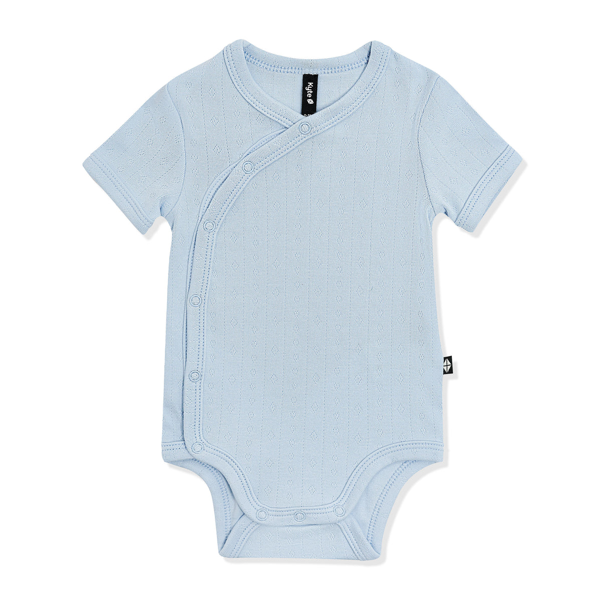 Pointelle Kimono Bodysuit in Breeze shown on a white surface