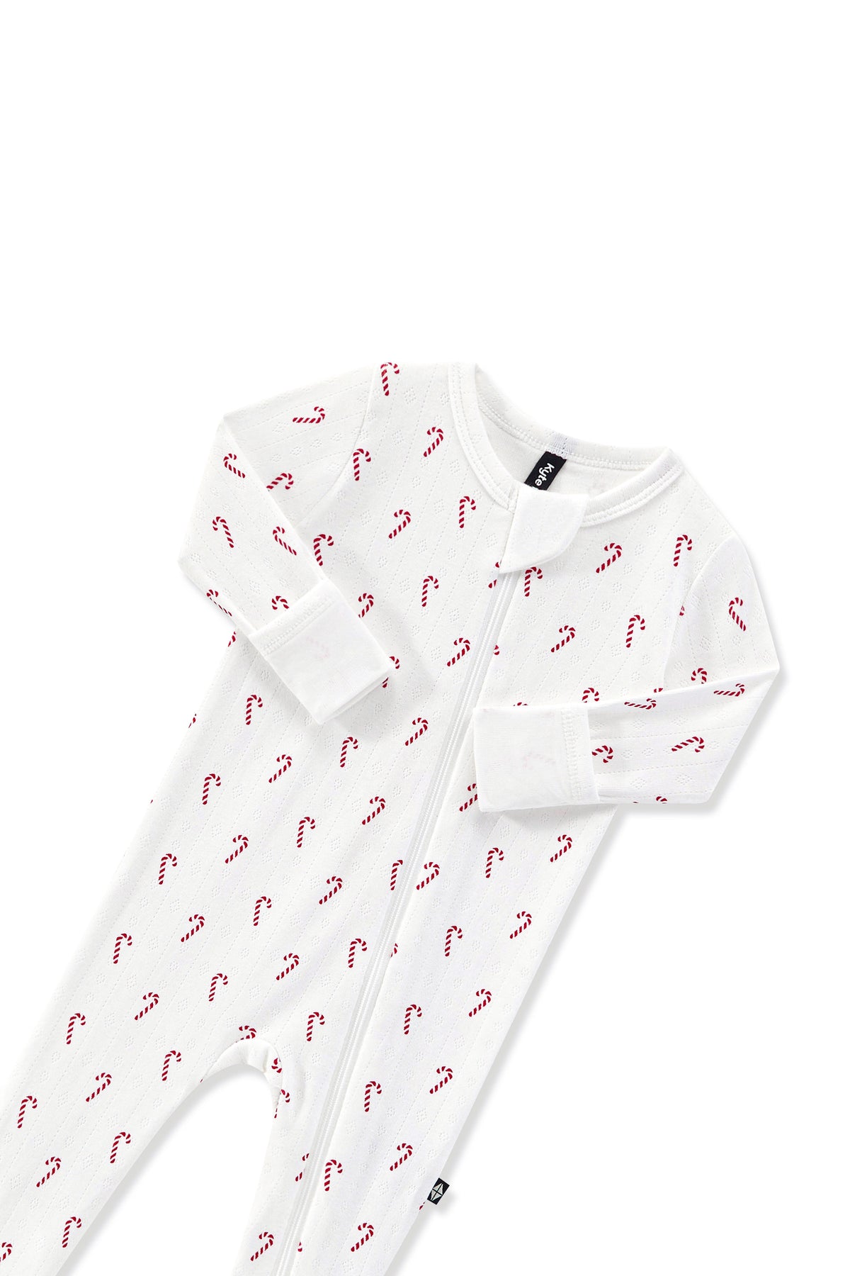 Pointelle Zippered Footie in Candy Cane with zipper garage on a white background