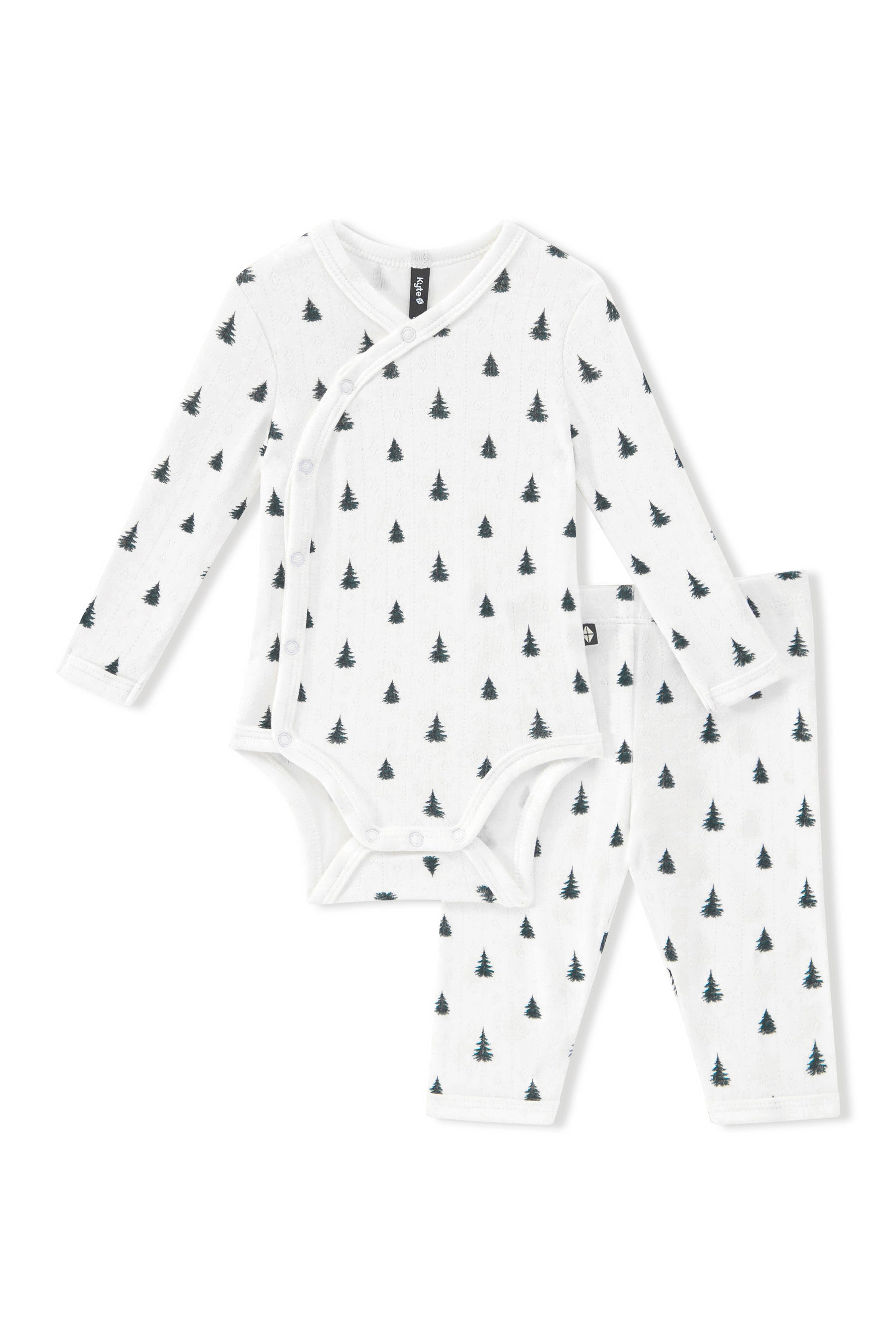 Pointelle Kimono Set in Christmas Trees on a white background