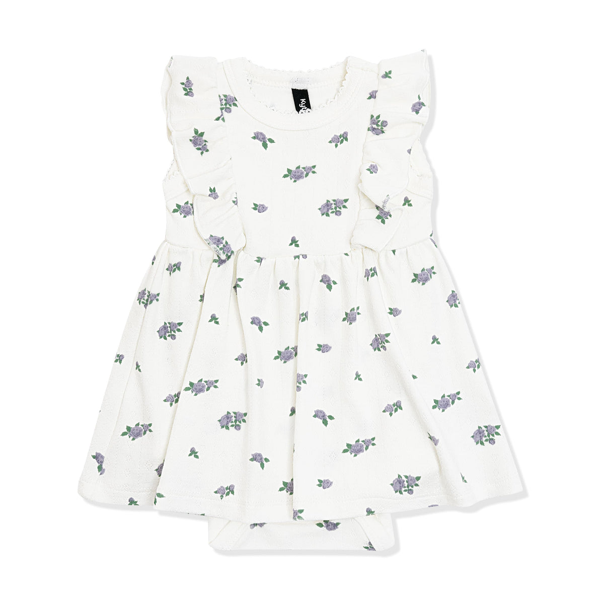 Pointelle Bodysuit Dress in Spray Rose showing the picot trim on a white surface