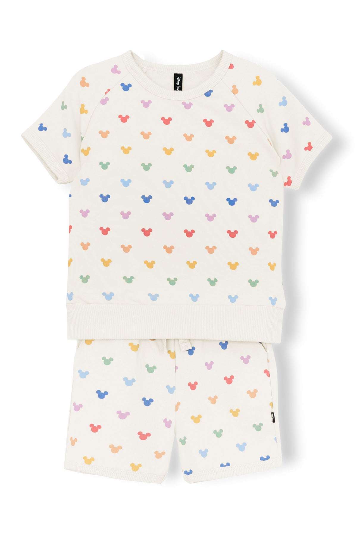 Short Sleeve Jogger Set with Pastel Mickey Mouse pattern on an oat background