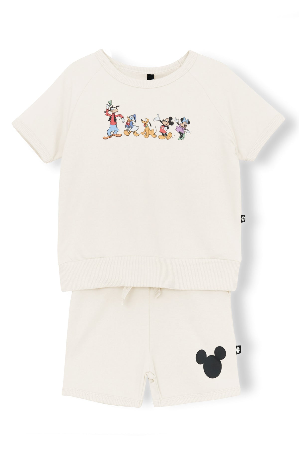 Product photo of the Short Sleeve Jogger Set in Mickey and Friends on Ecru on a white surface